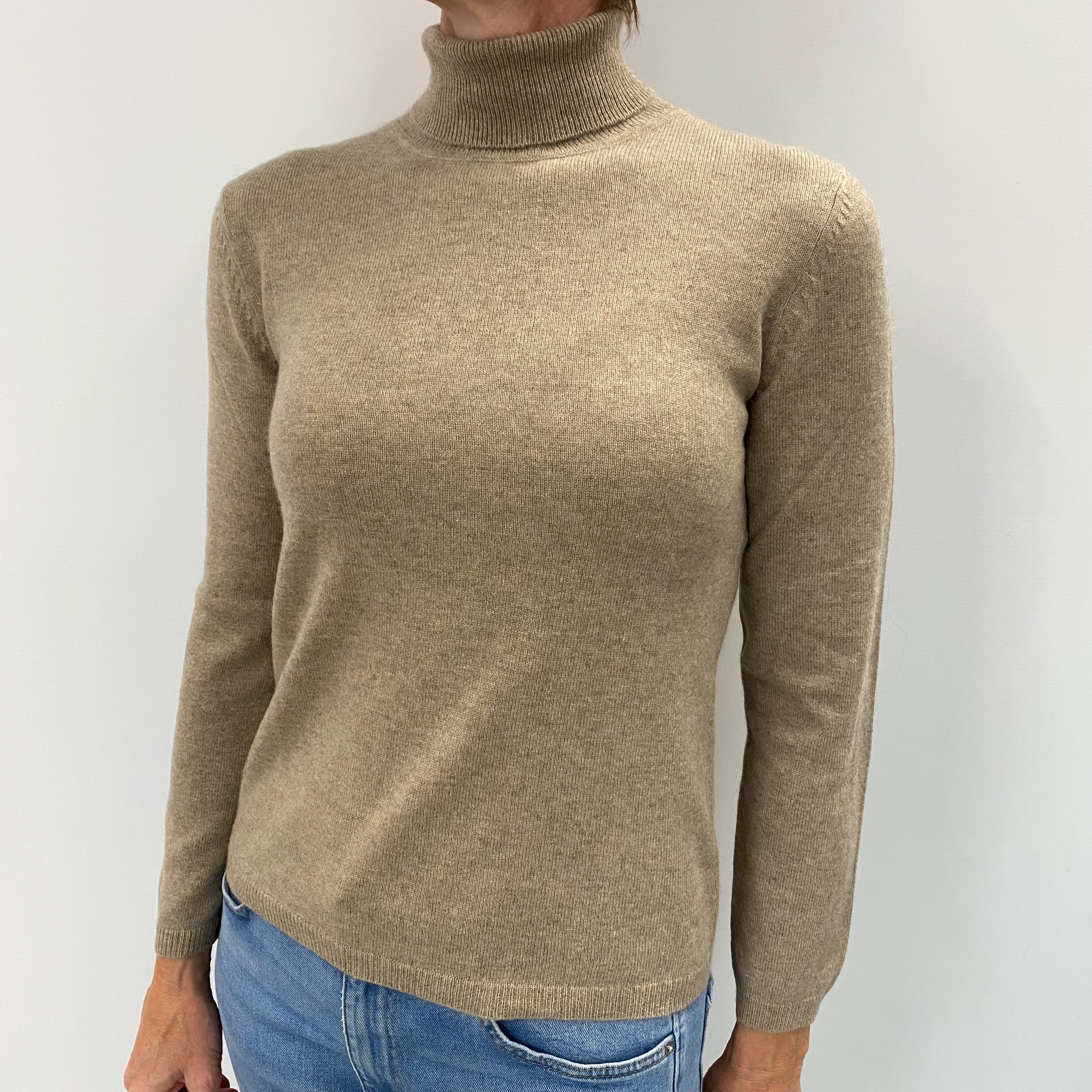 Mink Brown Cashmere Polo Neck Jumper Small