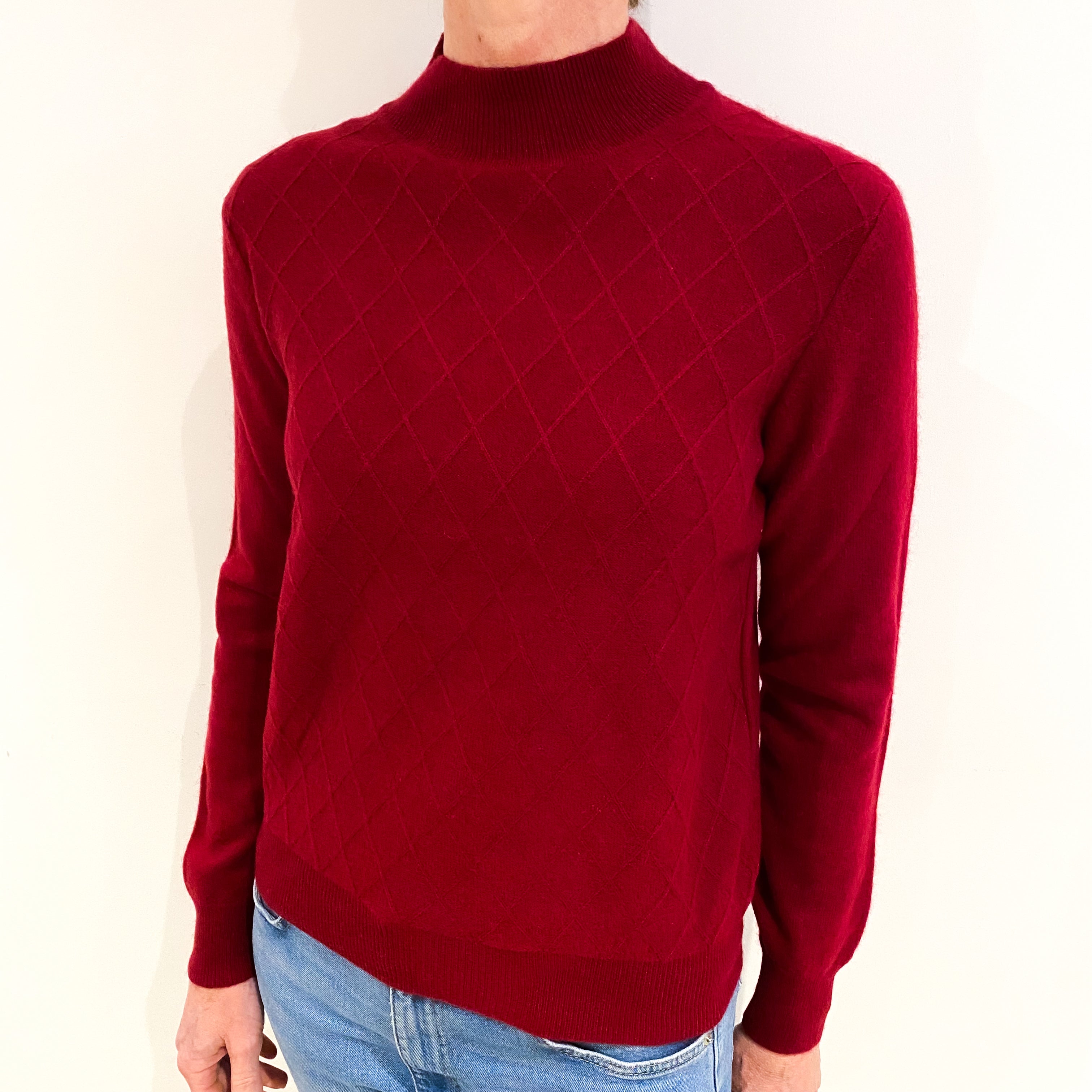 Crimson Red Cashmere Turtle Neck Jumper Small