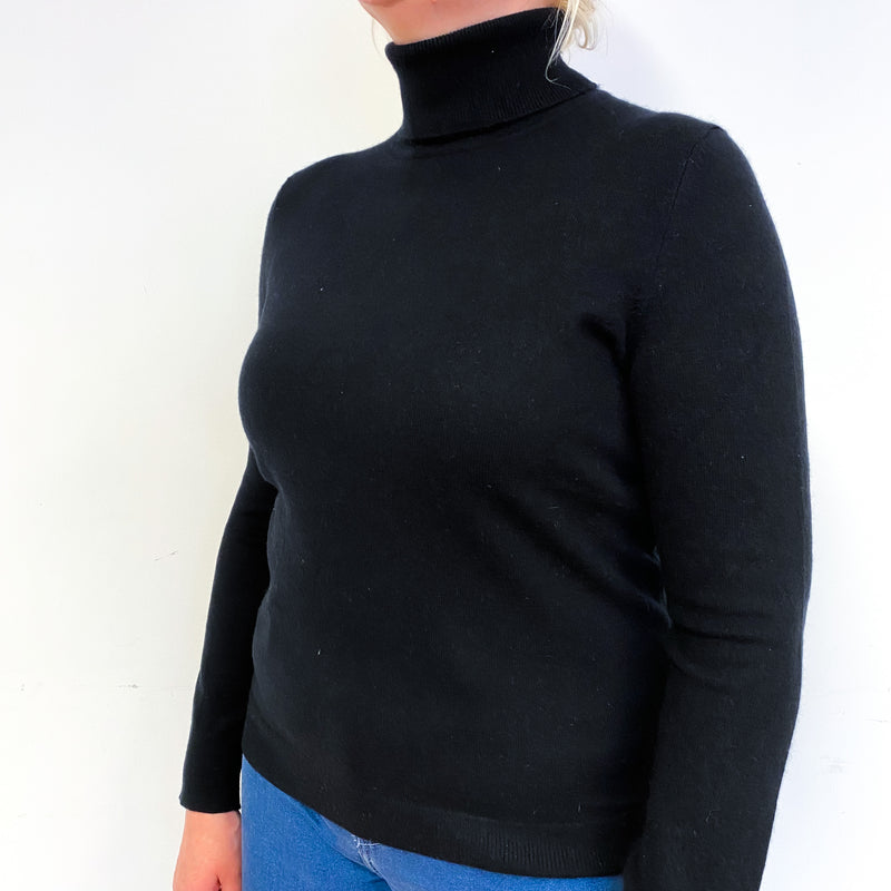 Black Cashmere Polo Neck Jumper Large