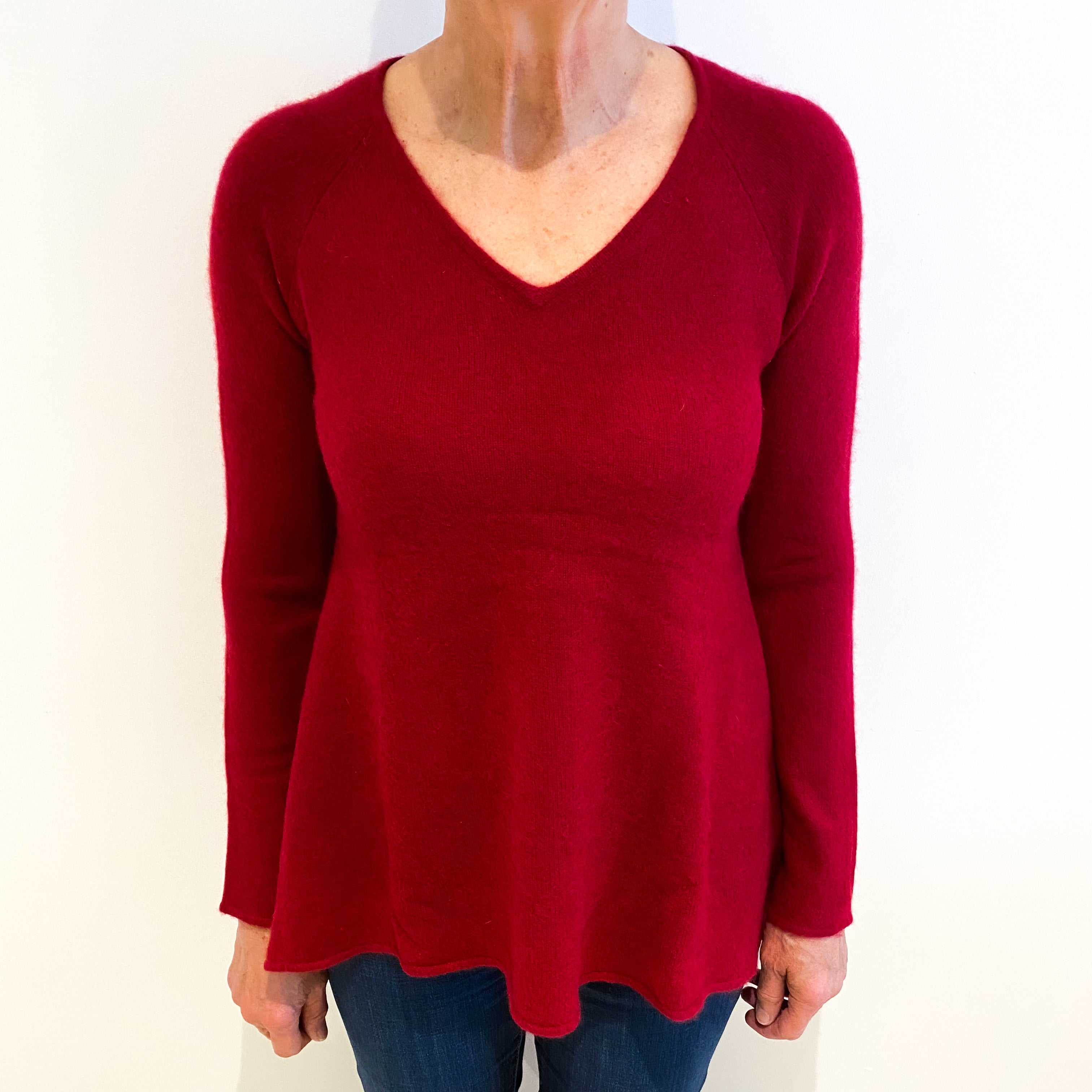 Scarlet Red Cashmere V Neck Jumper Medium