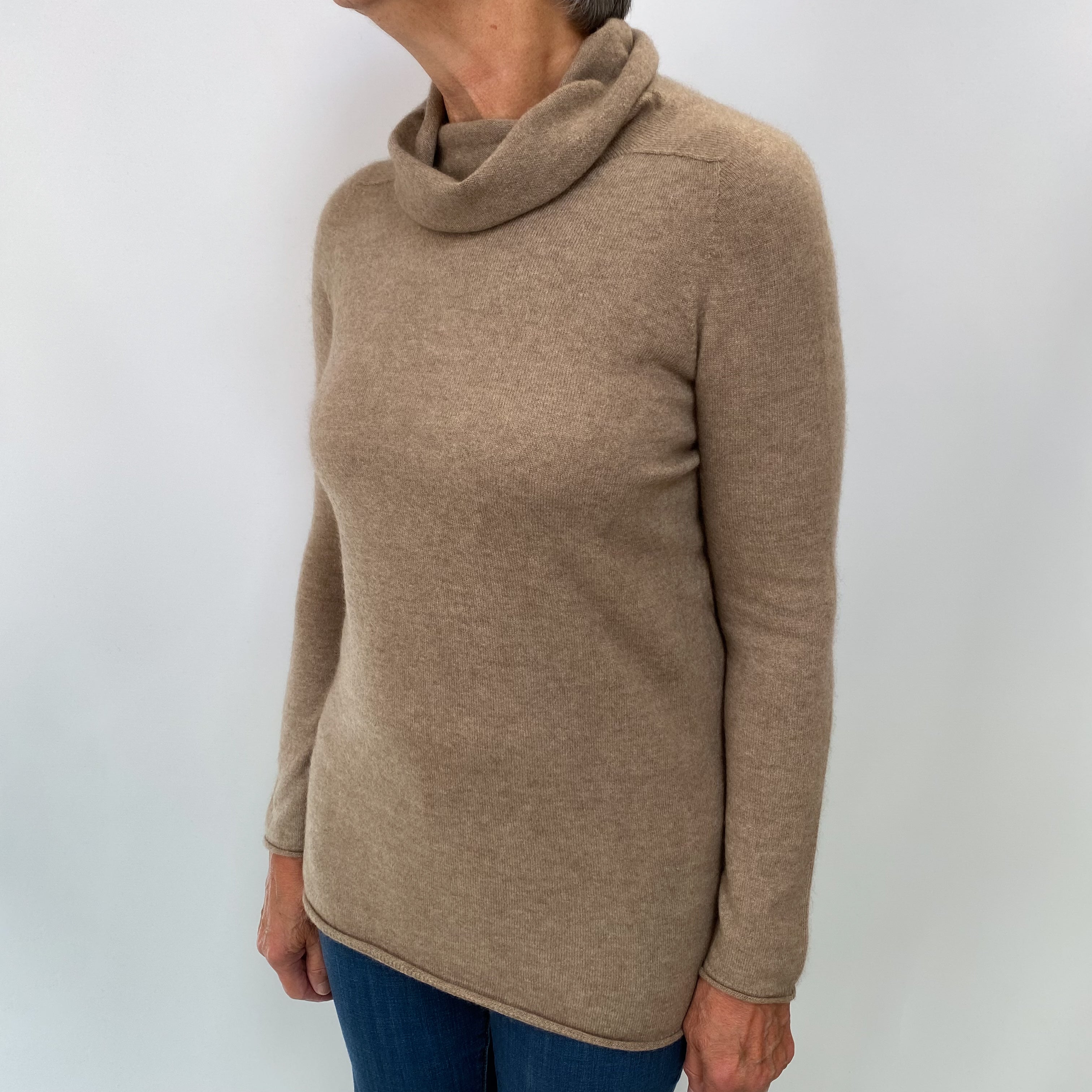 Mocha Brown Cashmere Cowl Neck Jumper Medium