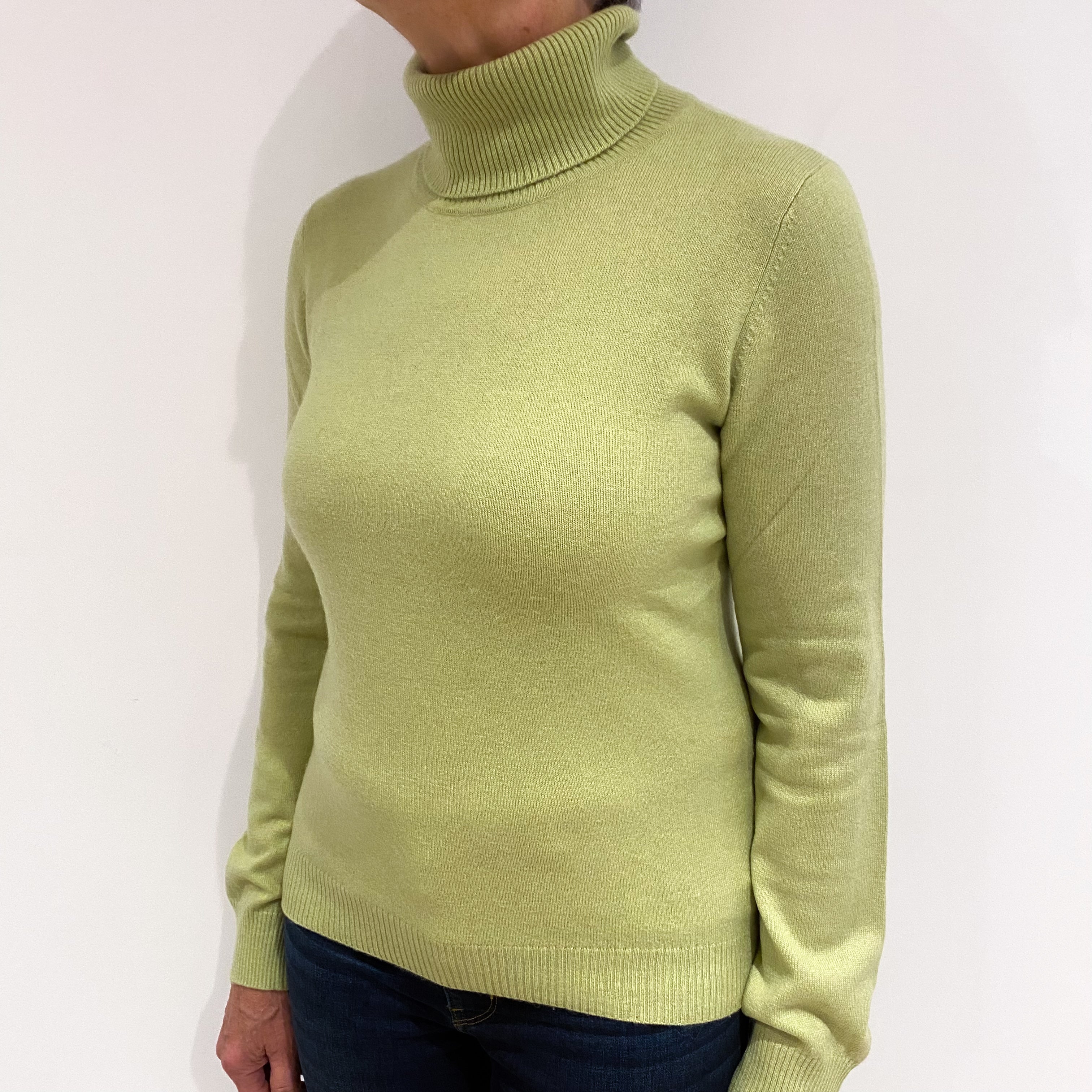 Pistachio Green Cashmere Polo Neck Jumper Medium