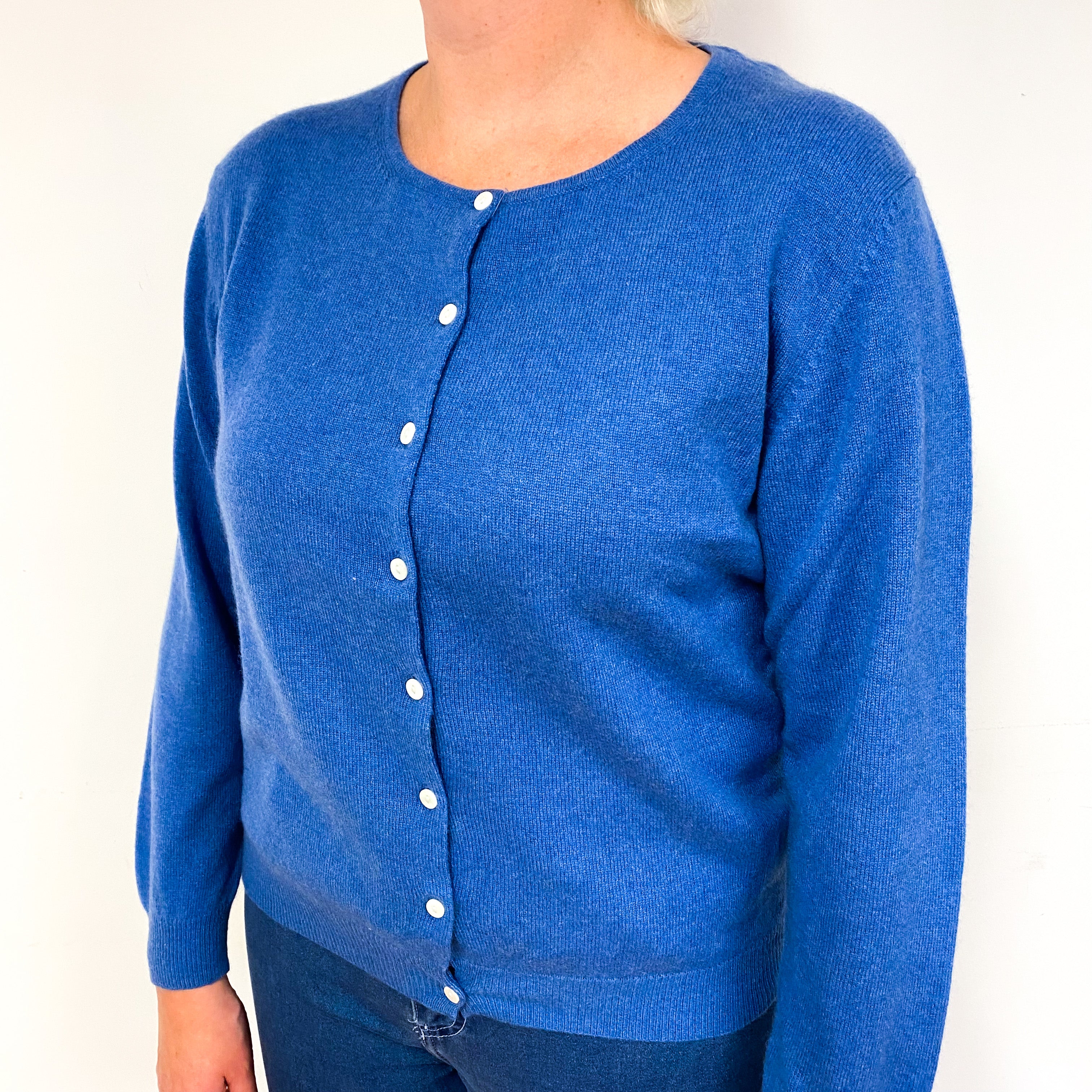 Air Force Blue Cashmere Crew Neck Cardigan Large