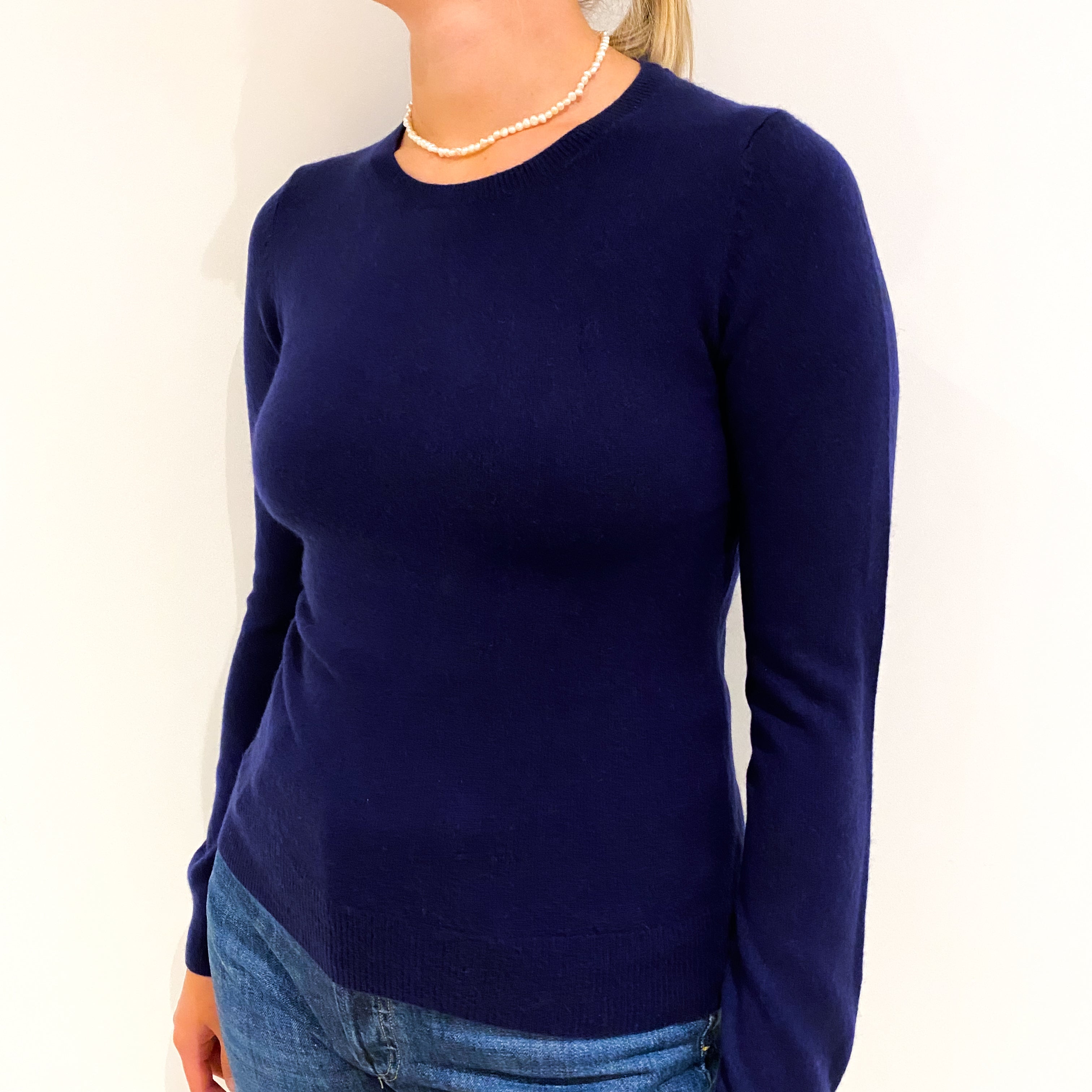 French Navy Blue Cashmere Crew Neck Jumper Small