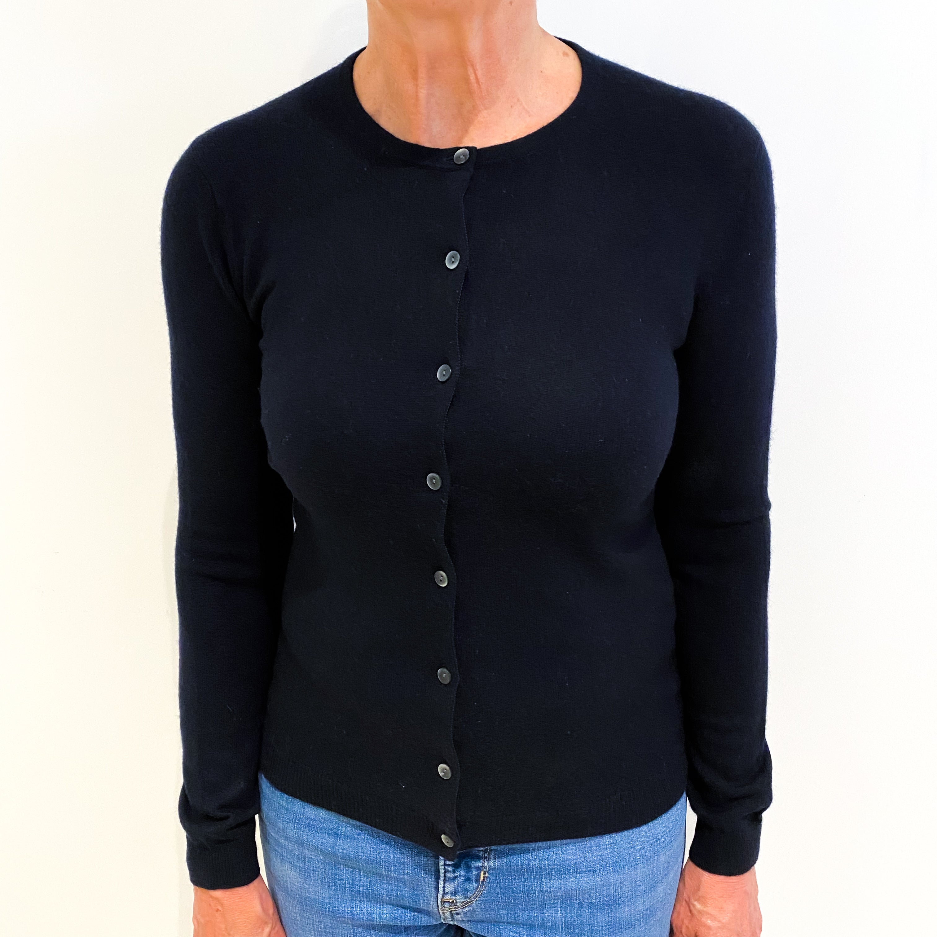 Dark Navy Cashmere Crew Neck Cardigan Medium
