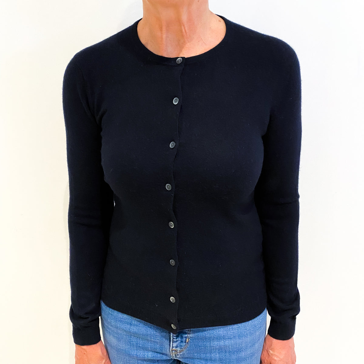 Dark Navy Cashmere Crew Neck Cardigan Medium