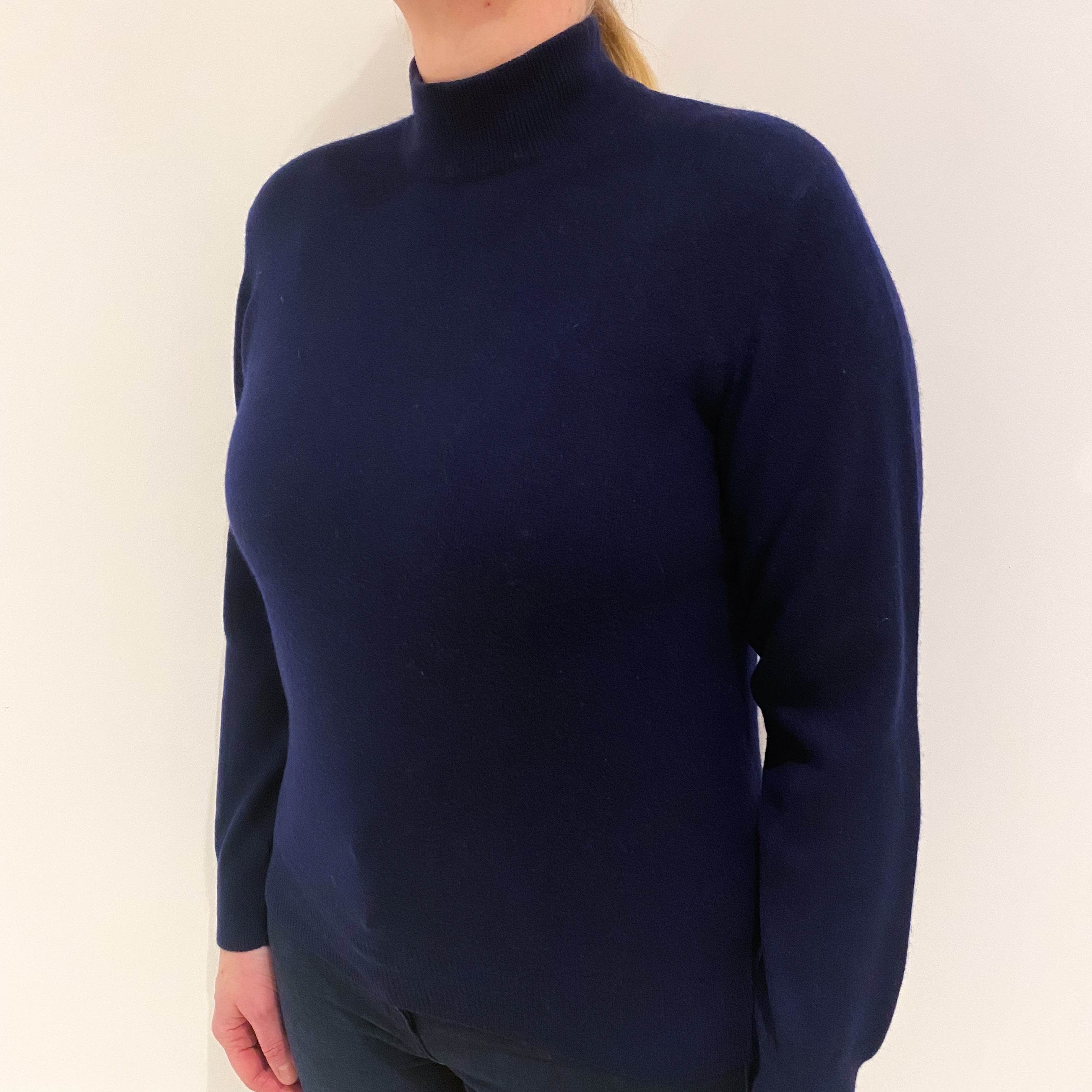 Midnight Blue Cashmere Turtle Neck Jumper Large