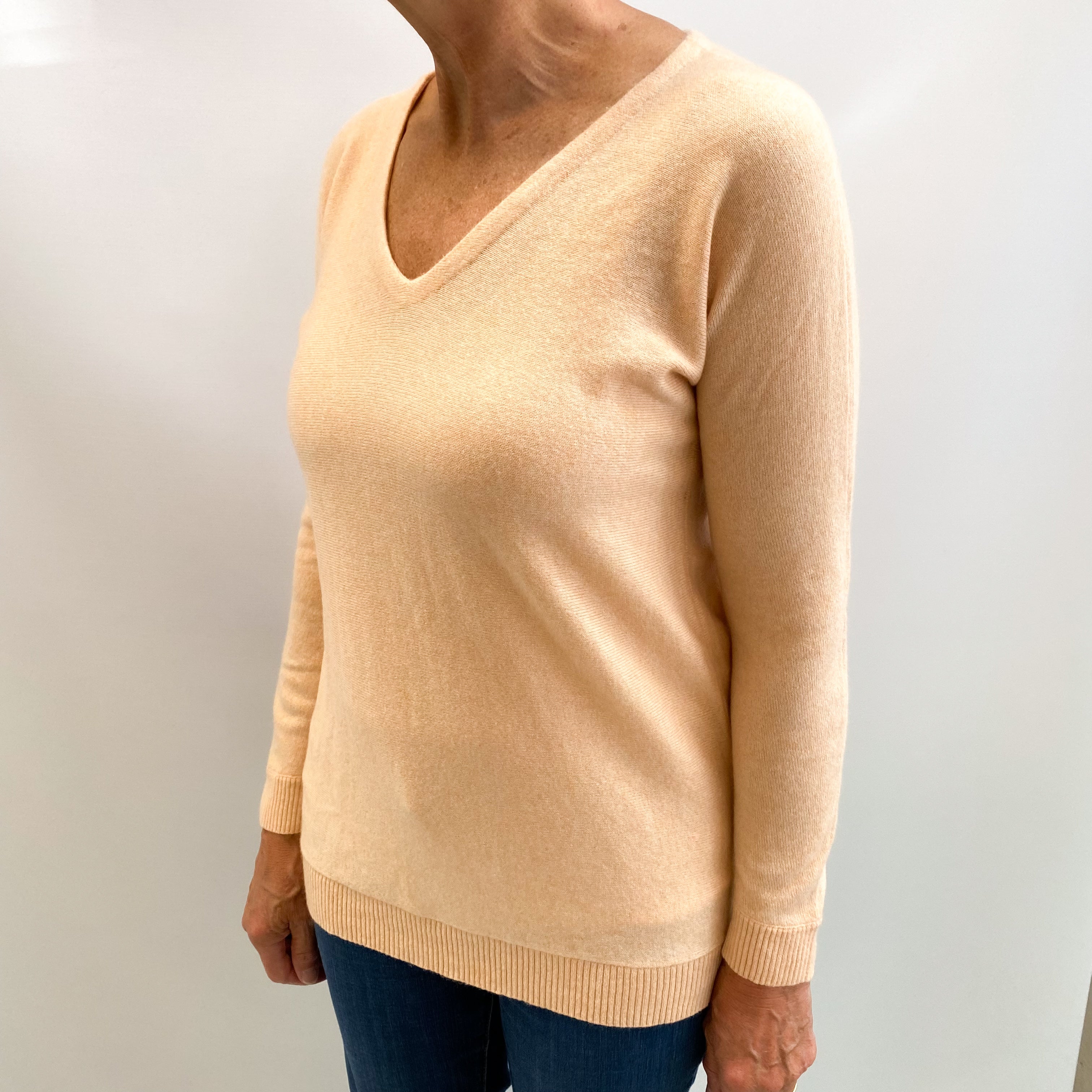 Apricot Orange Marl Cashmere V Neck Jumper Medium