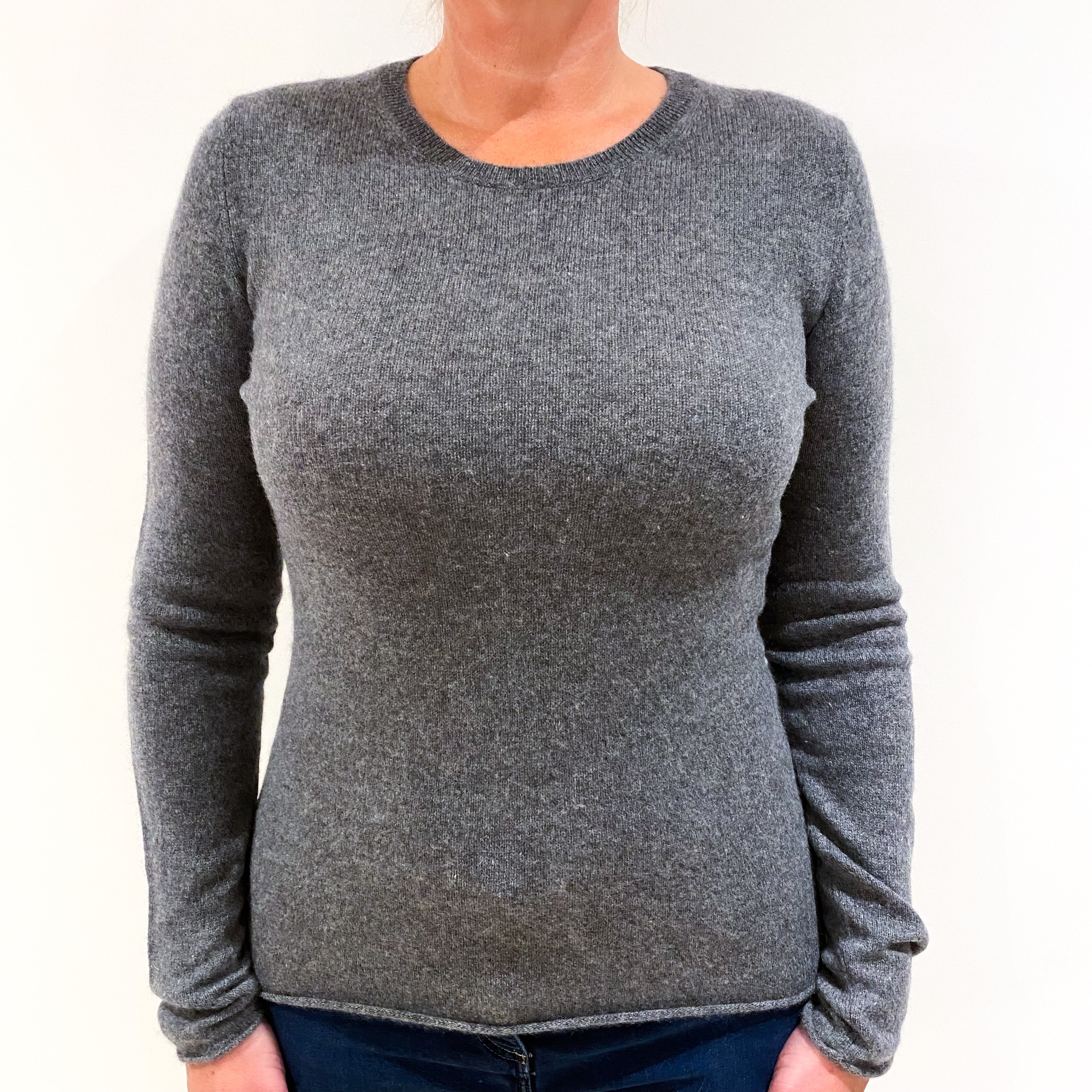 Slate Grey Cashmere Crew Neck Jumper Large