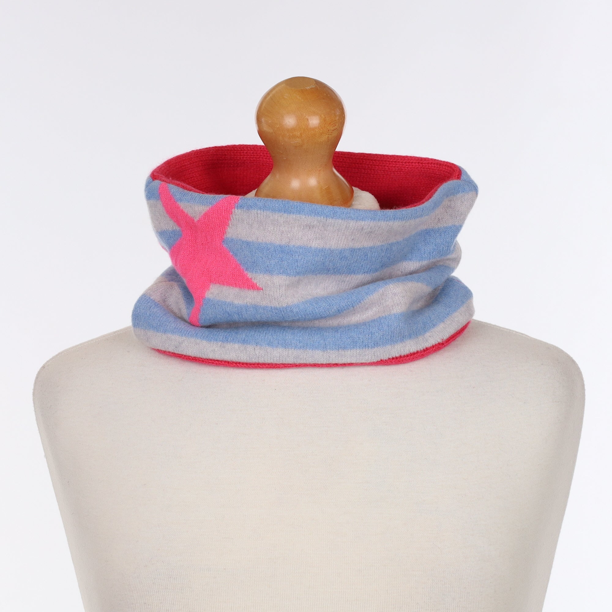 Pink & Blue Striped with Star Neck Warmer