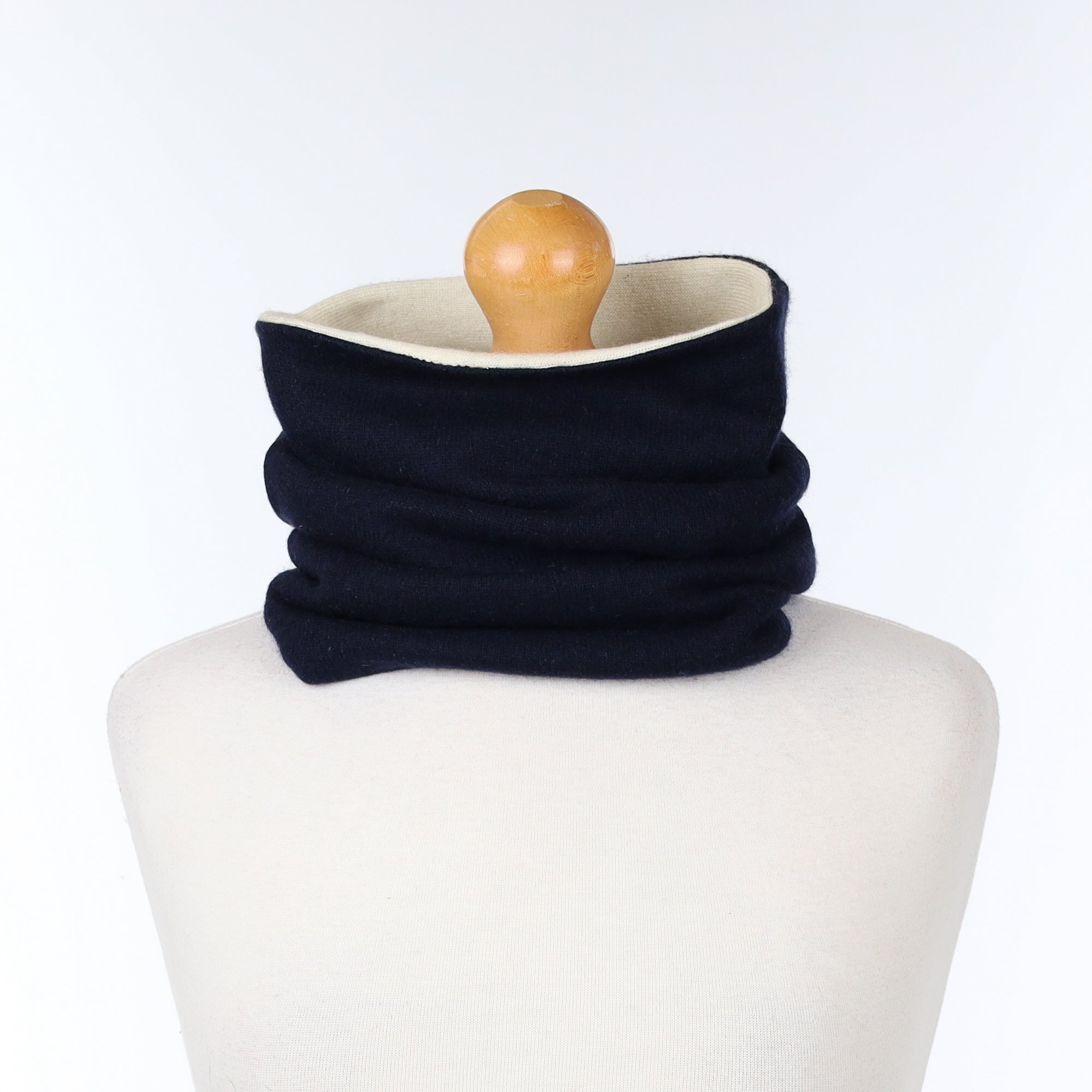 Navy Blue and Cream Luxury Double Layered Snood
