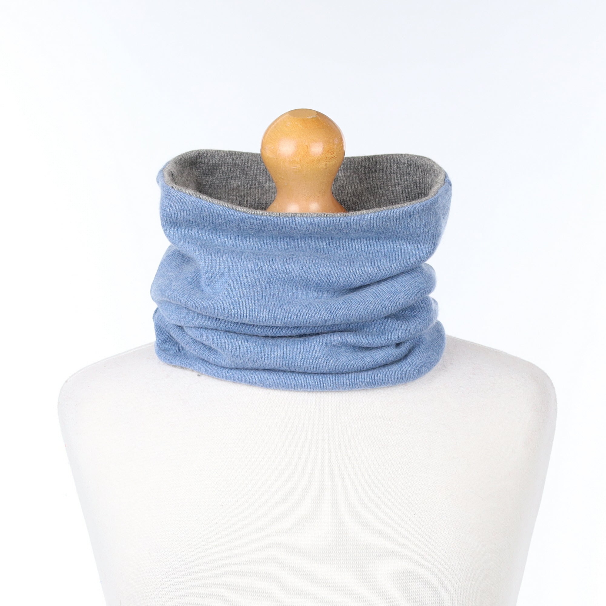 Men’s Denim Blue and Grey Luxury Double Layered Snood