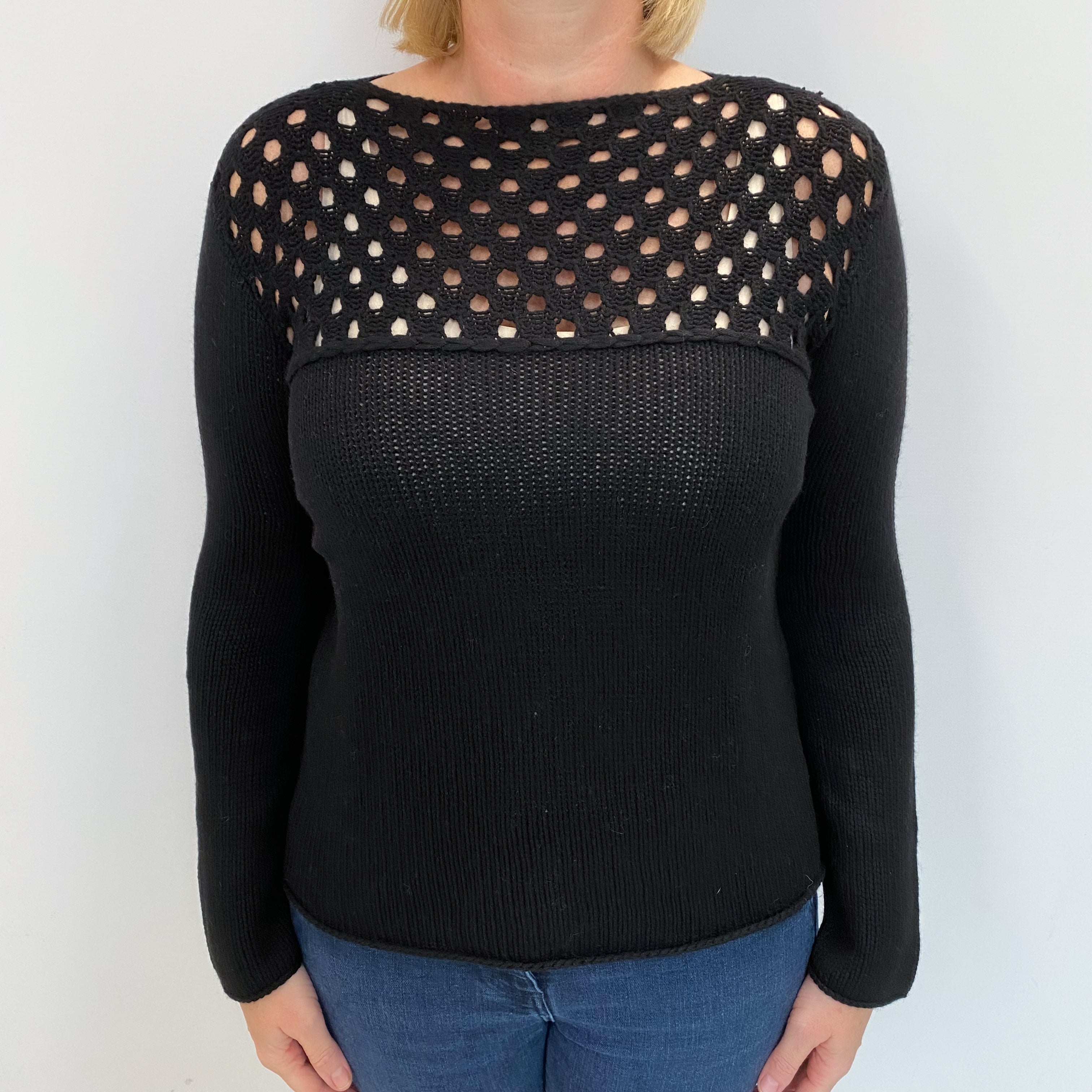 Italian Cristiano Fissore Black Cashmere Slash Neck Jumper Large