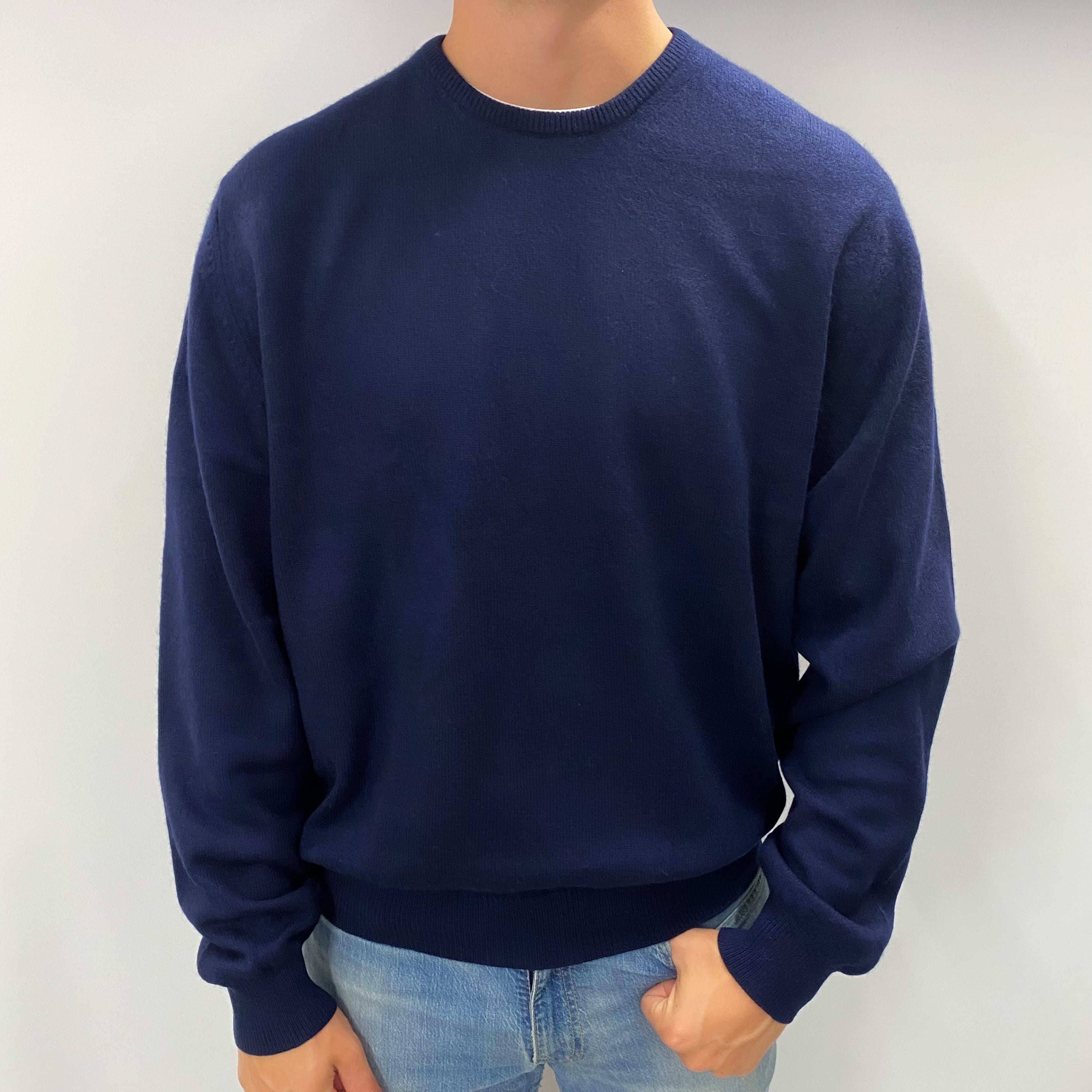 Men's Scottish Navy Blue Cashmere Crew Neck Jumper XL