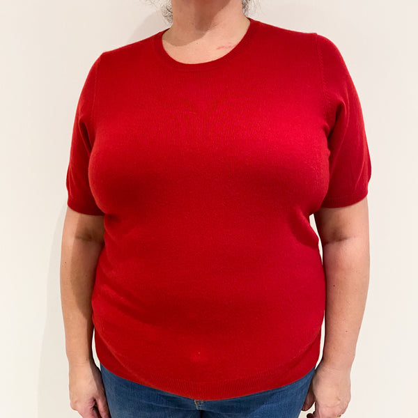Post Box Red Short Sleeved Cashmere Crew Neck Jumper Extra Large