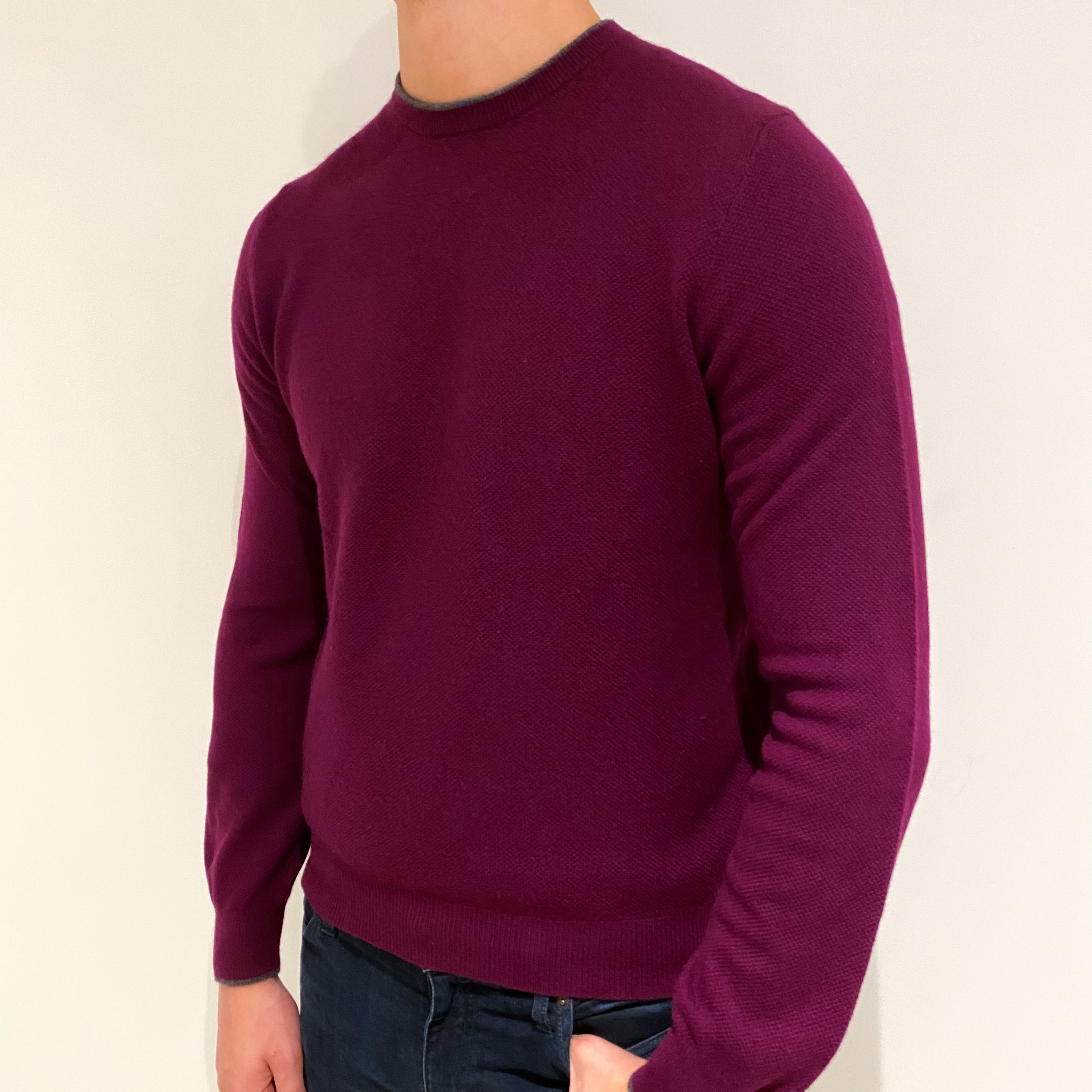 Men's Mulberry Purple Cashmere Crew Neck Jumper Extra Large