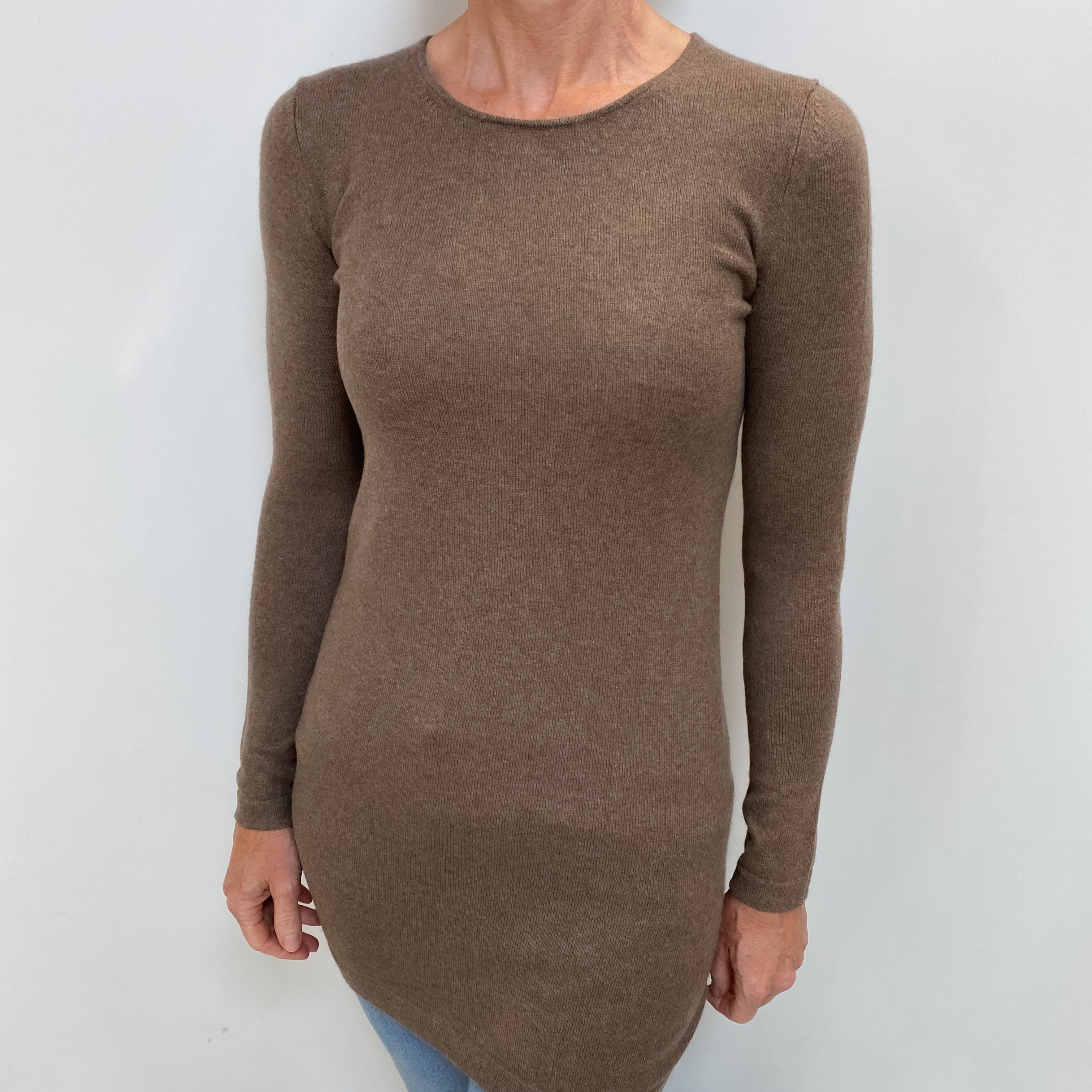 Donkey Brown Cashmere Longline Crew Neck Jumper Small