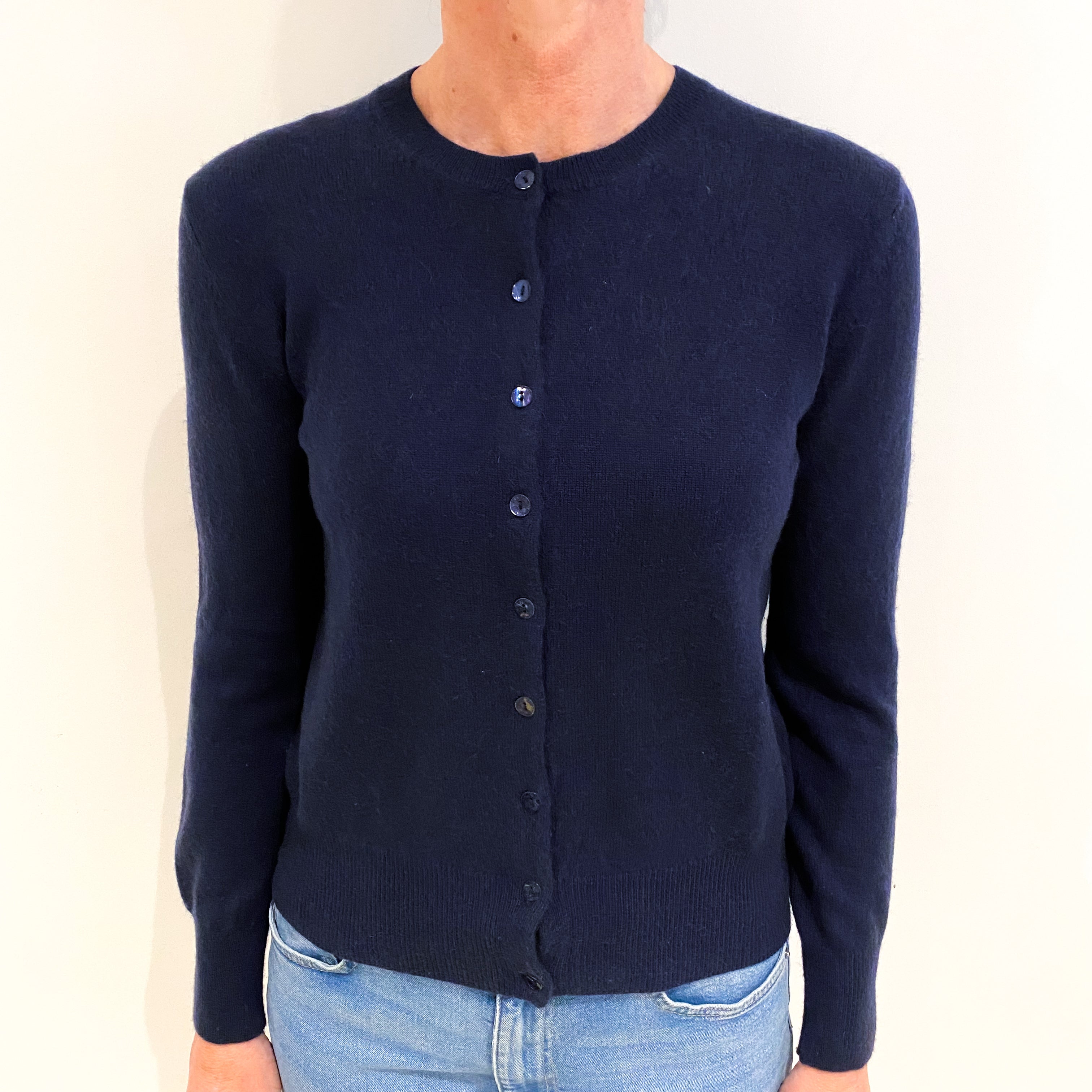Midnight Blue Cashmere Crew Neck Cardigan Small