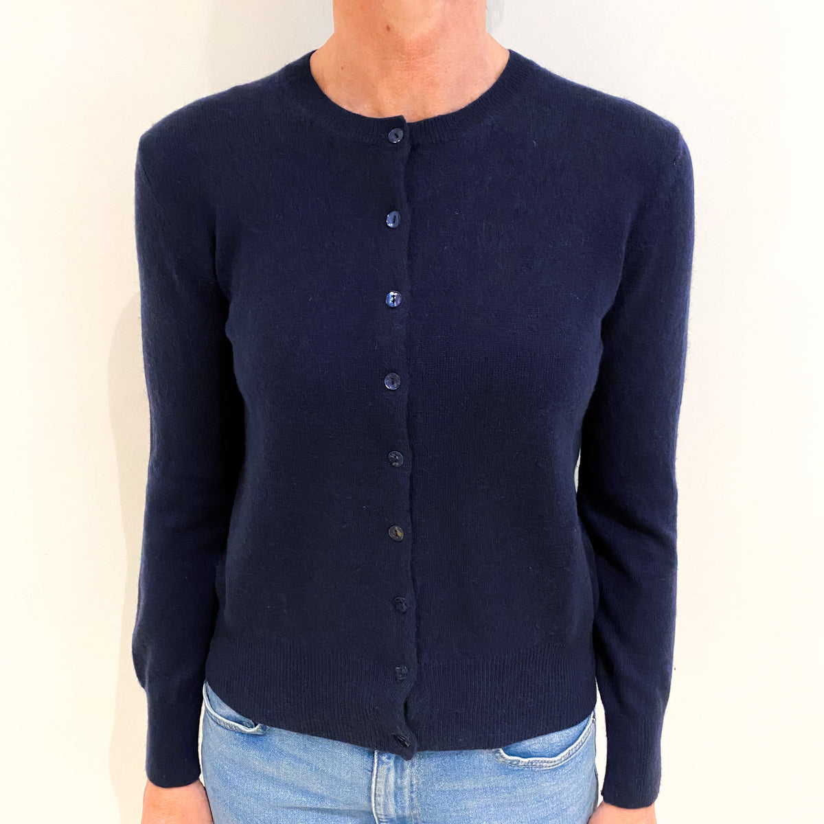 Midnight Blue Cashmere Crew Neck Cardigan Small