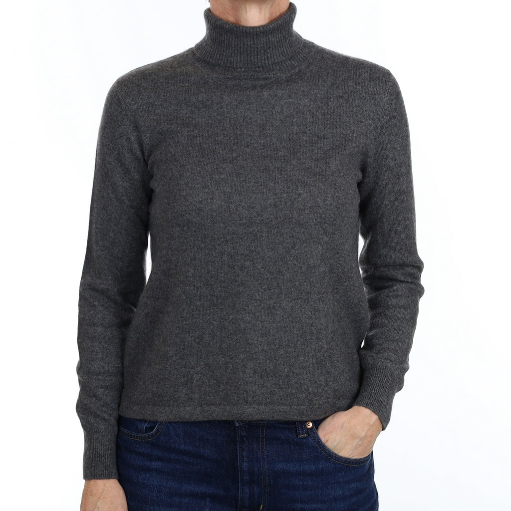 Slate Grey Cashmere Polo Neck Jumper Small