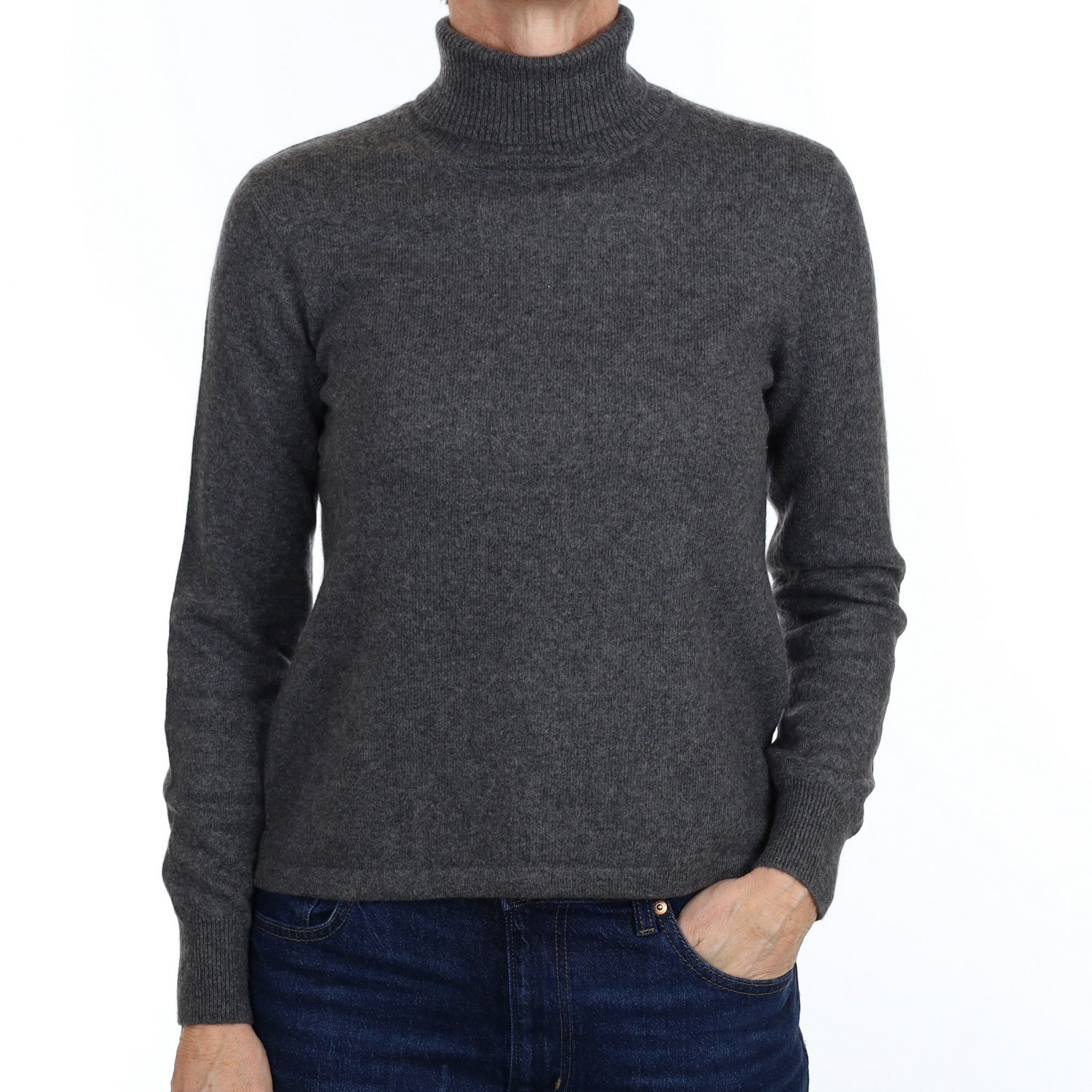 Slate Grey Cashmere Polo Neck Jumper Small