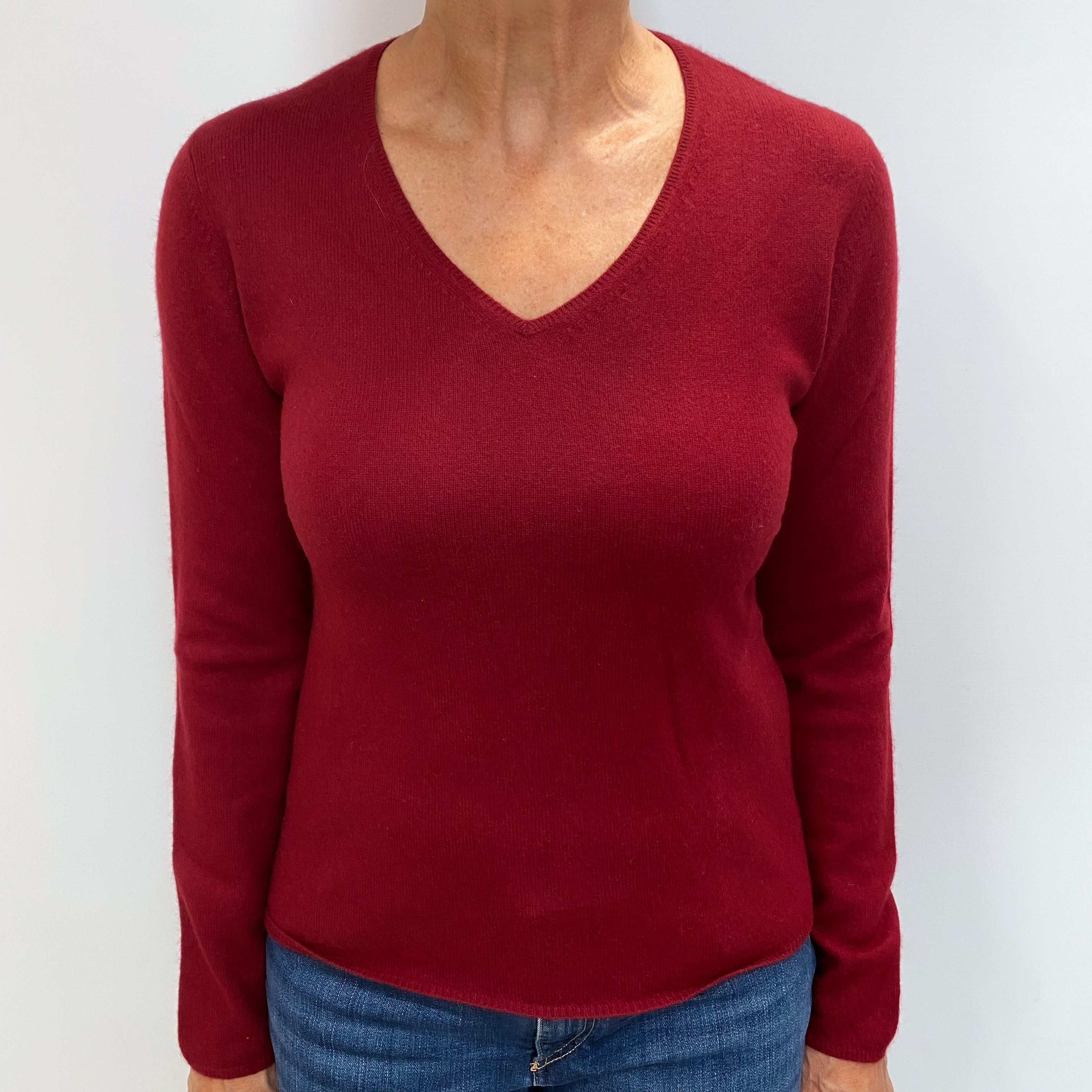 Burgundy Red Cashmere V Neck Jumper Medium