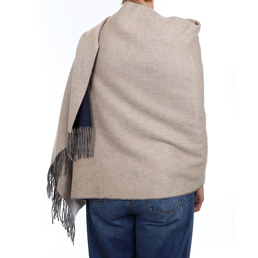 Brand New Scottish Midnight Blue and Fawn Luxury Woven Cashmere Wrap