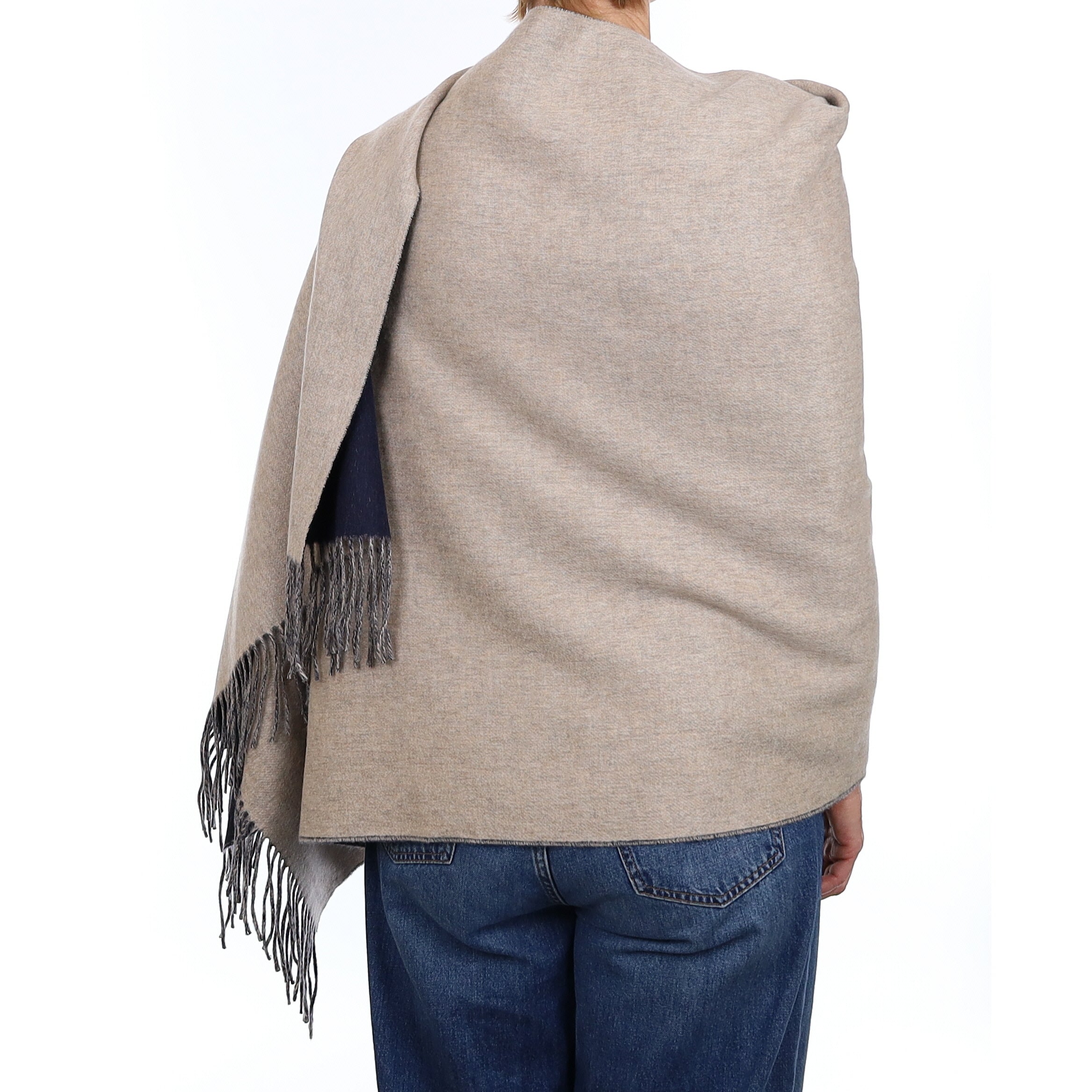 Brand New Scottish Midnight Blue and Fawn Luxury Woven Cashmere Wrap