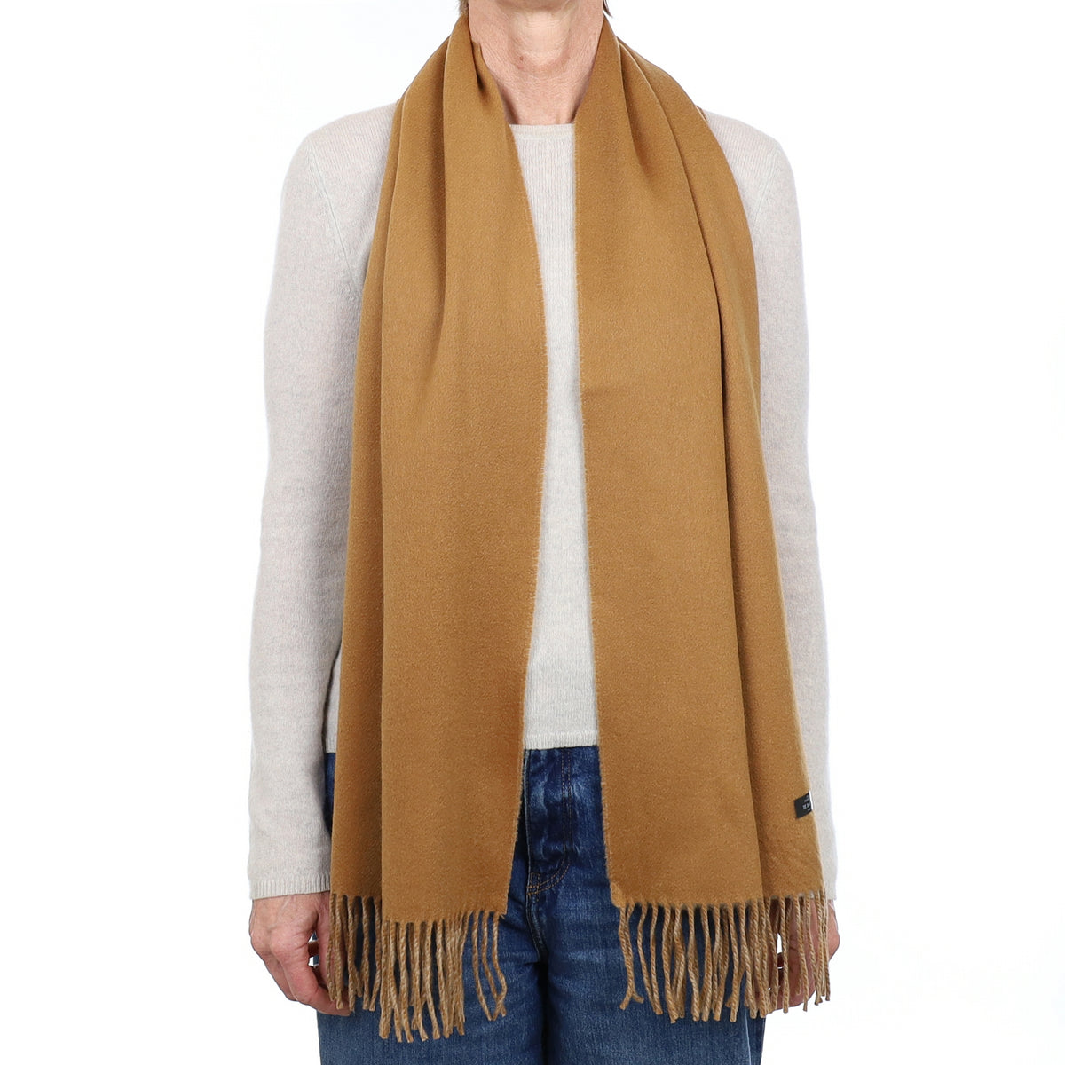 Brand New Scottish Designer Butterscotch and Camel Luxury Woven Cashmere Scarf