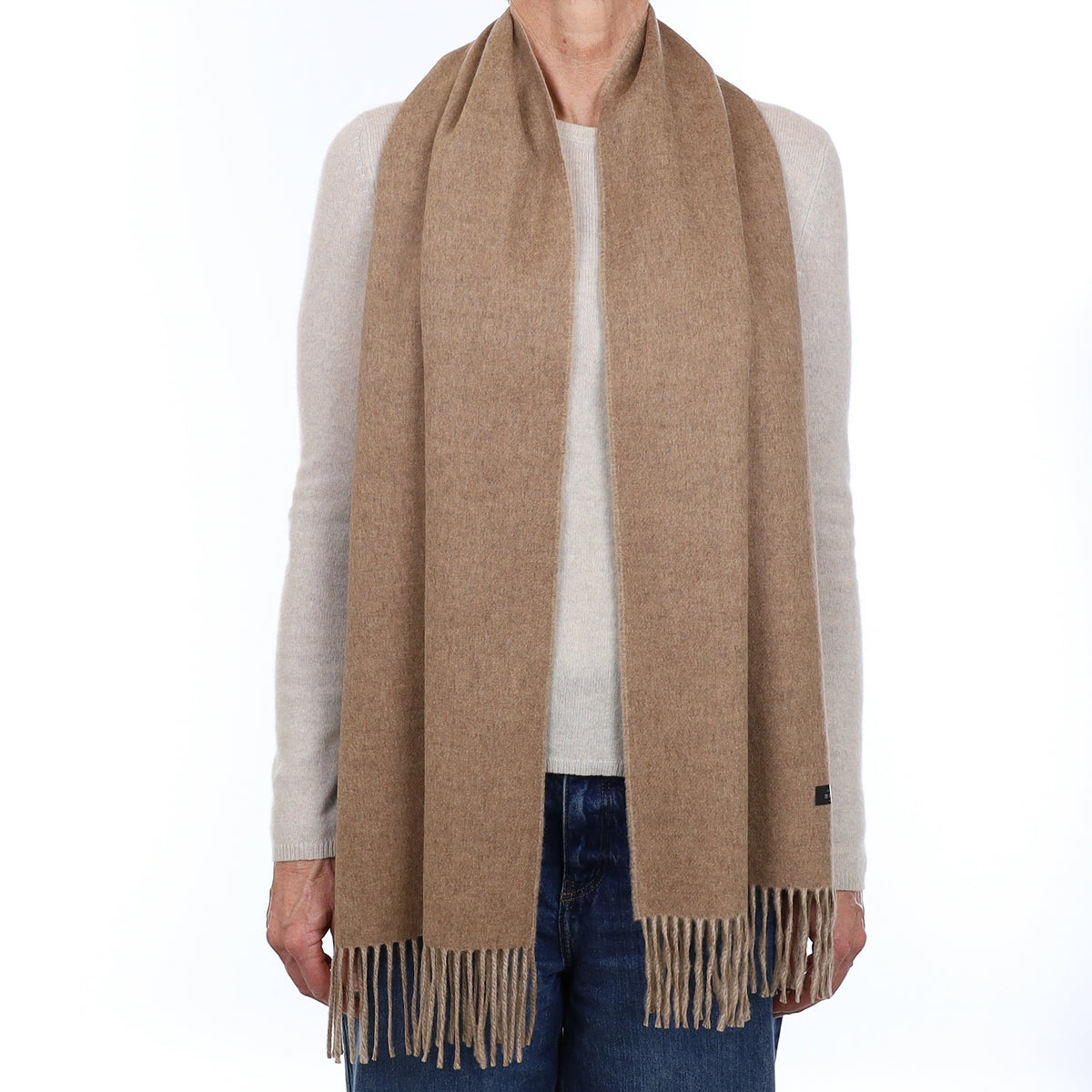 Brand New Scottish Designer Taupe and Beige Luxury Woven Cashmere Scarf