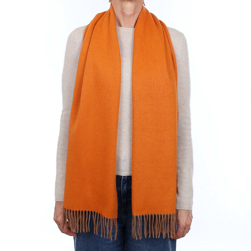 Brand New Scottish Designer Tangerine Orange and Ash Grey Luxury Woven Cashmere Scarf