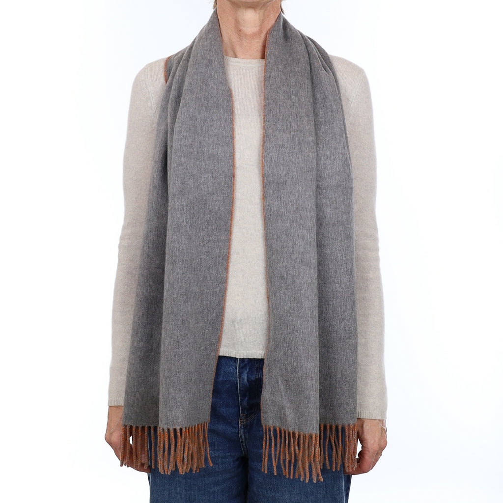 Brand New Scottish Designer Tangerine Orange and Ash Grey Luxury Woven Cashmere Scarf