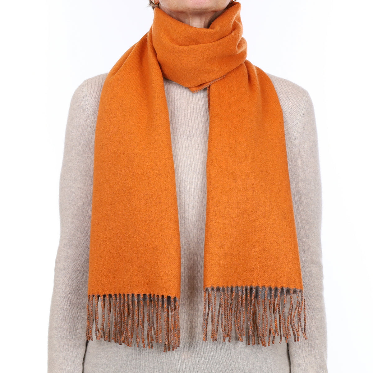Brand New Scottish Designer Tangerine Orange and Ash Grey Luxury Woven Cashmere Scarf