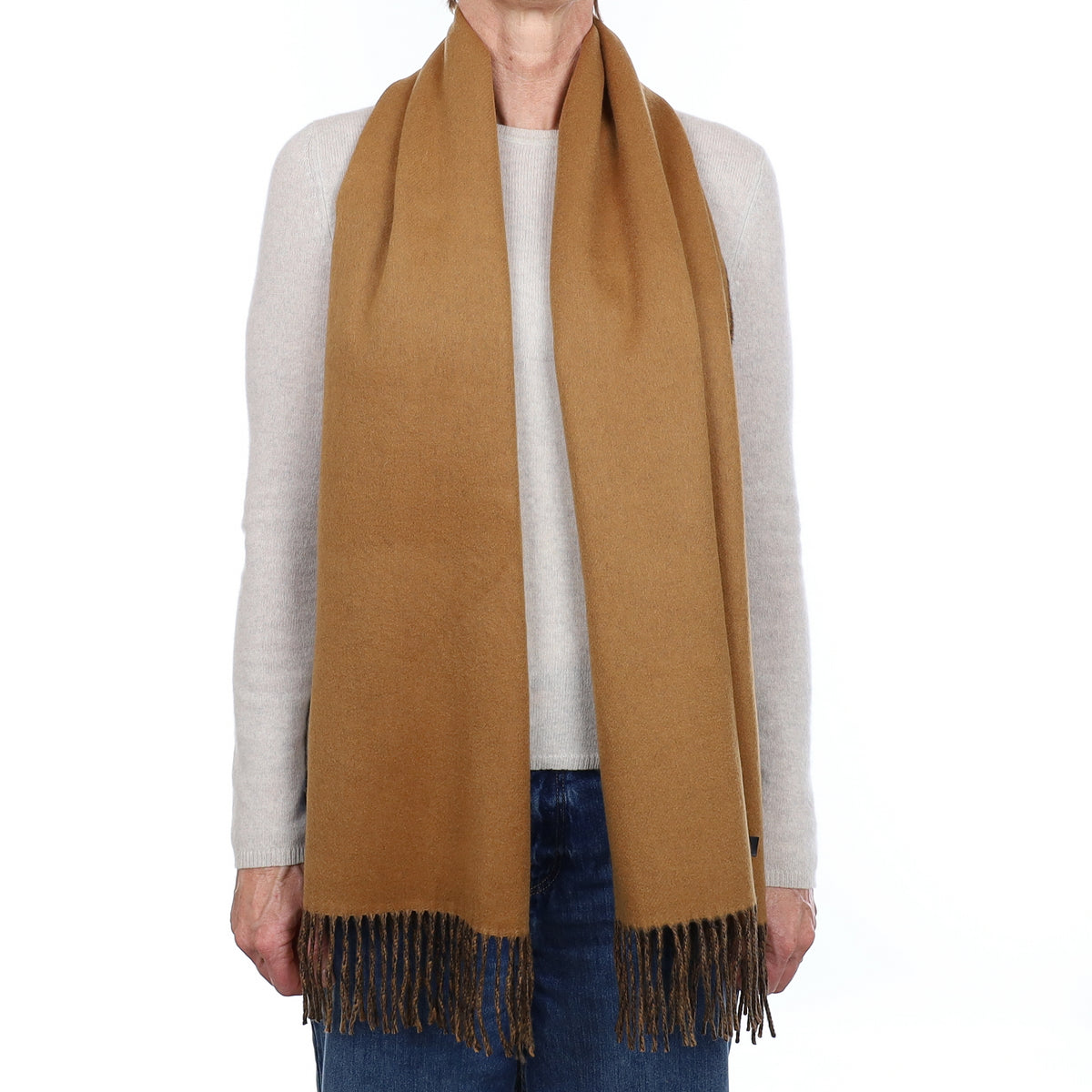 Brand New Scottish Designer Butterscotch and Navy Luxury Woven Cashmere Scarf
