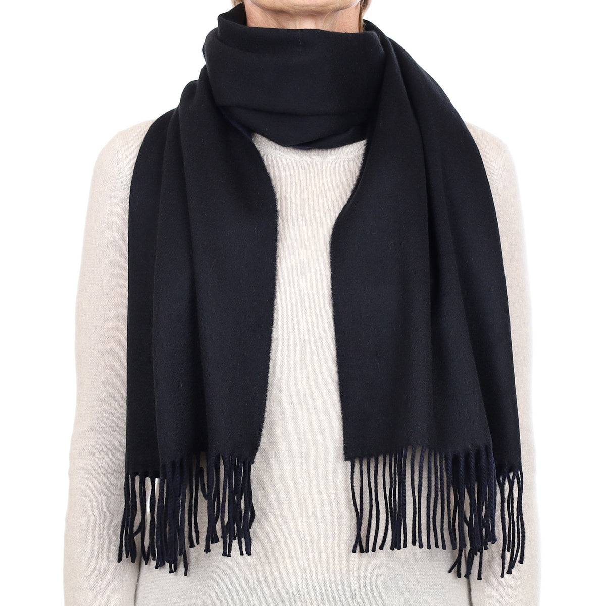 Brand New Scottish Designer Navy and Black Luxury Woven Cashmere Scarf