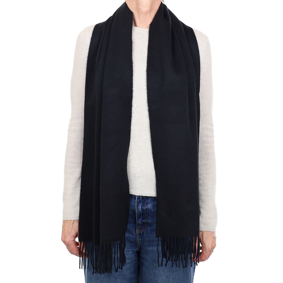 Brand New Scottish Designer Navy and Black Luxury Woven Cashmere Scarf