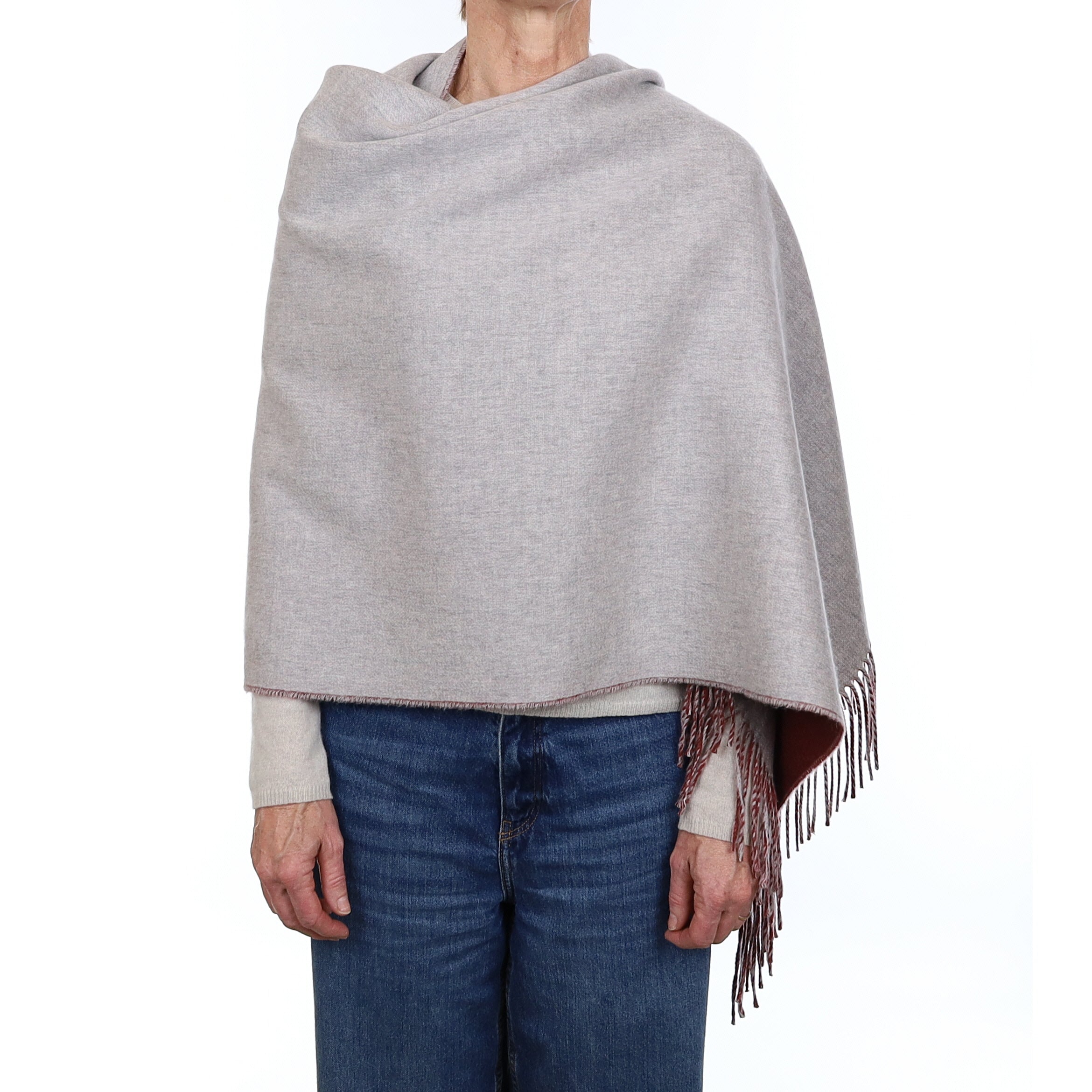 Brand New Scottish Rouge and Smoke Grey Luxury Woven Cashmere Wrap