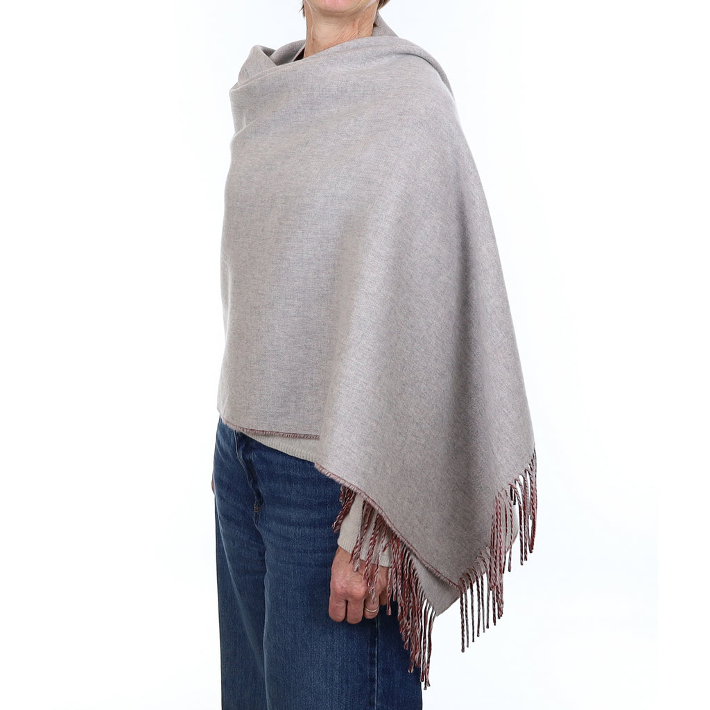 Brand New Scottish Rouge and Smoke Grey Luxury Woven Cashmere Wrap