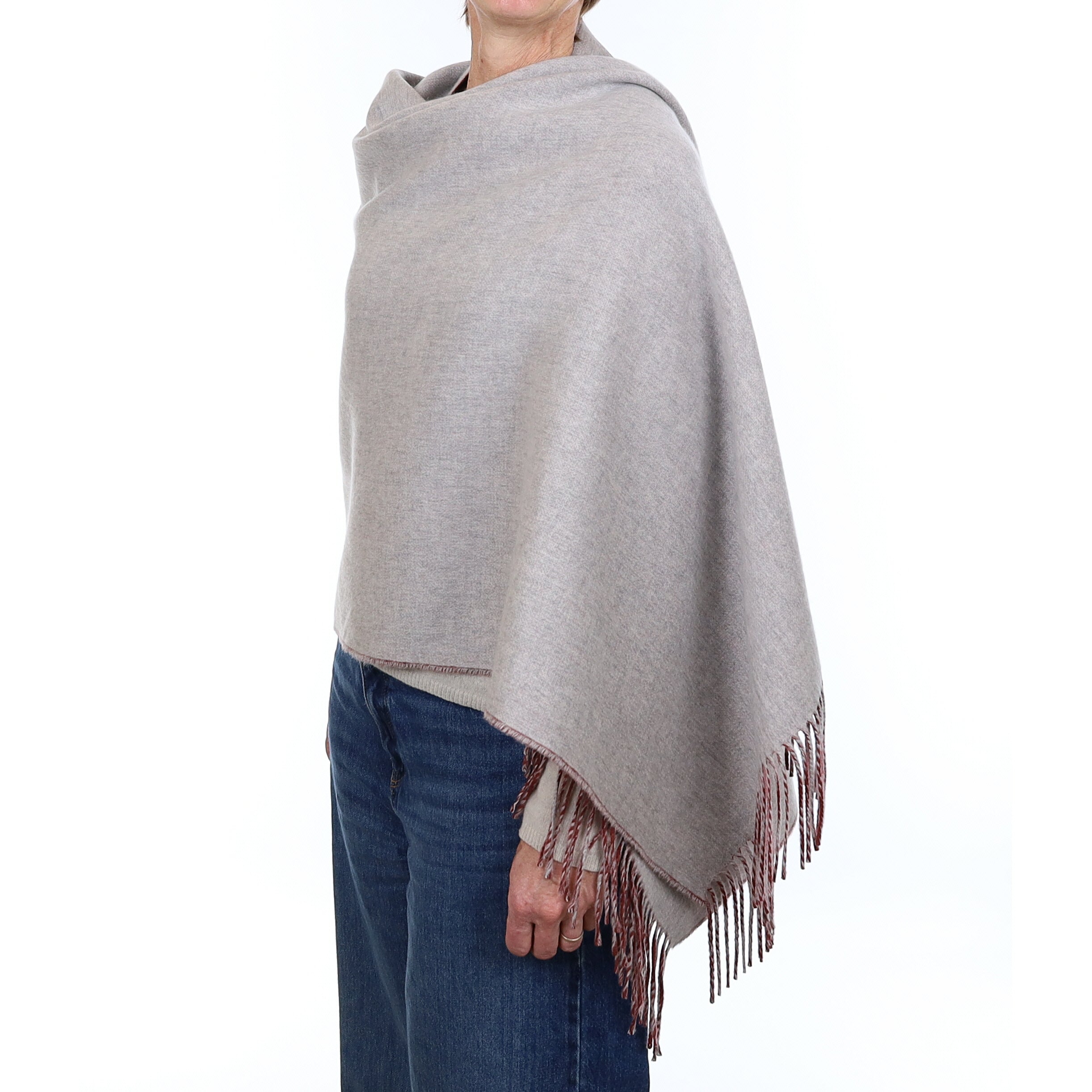 Brand New Scottish Rouge and Smoke Grey Luxury Woven Cashmere Wrap