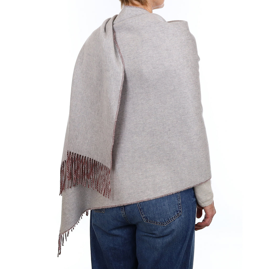 Brand New Scottish Rouge and Smoke Grey Luxury Woven Cashmere Wrap
