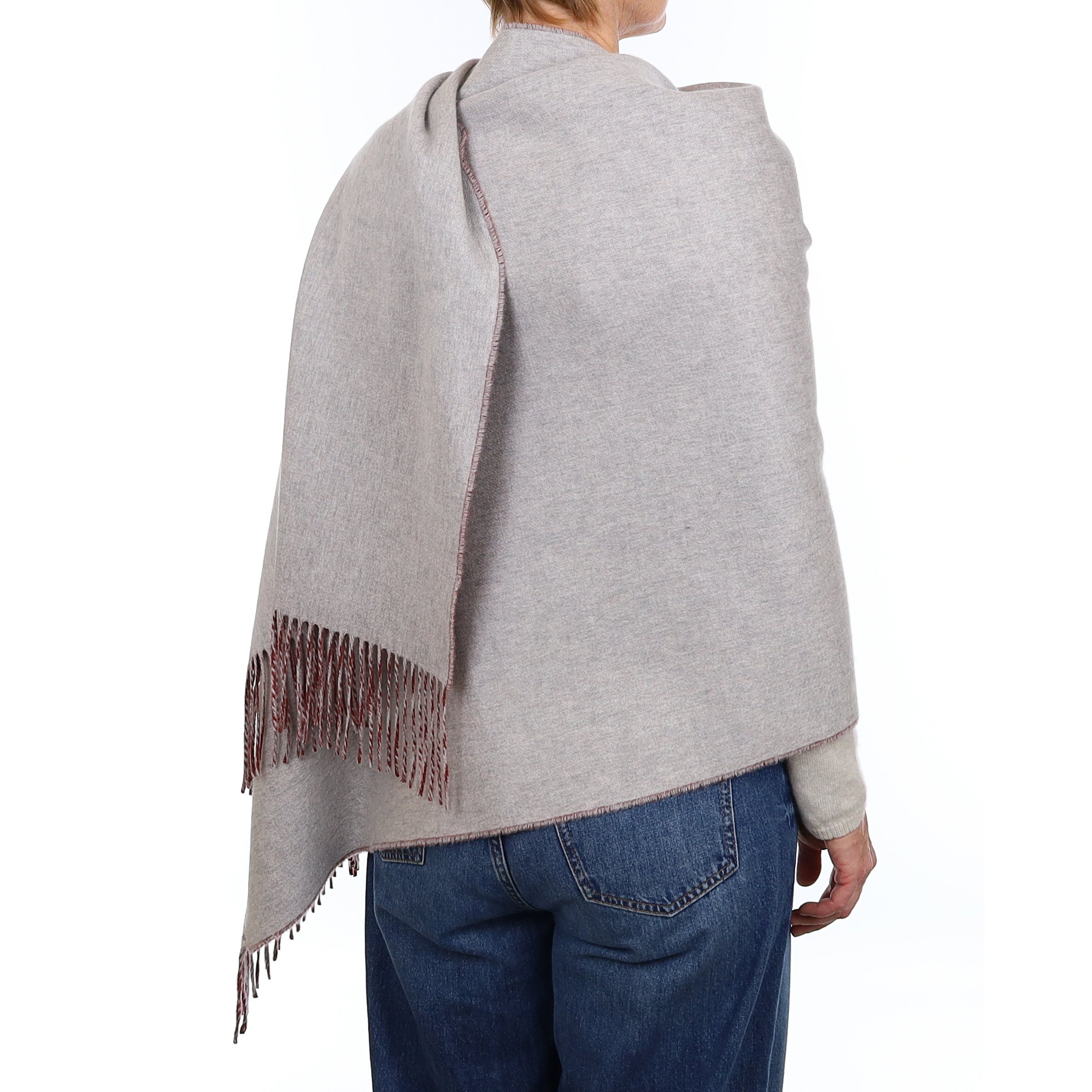 Brand New Scottish Rouge and Smoke Grey Luxury Woven Cashmere Wrap