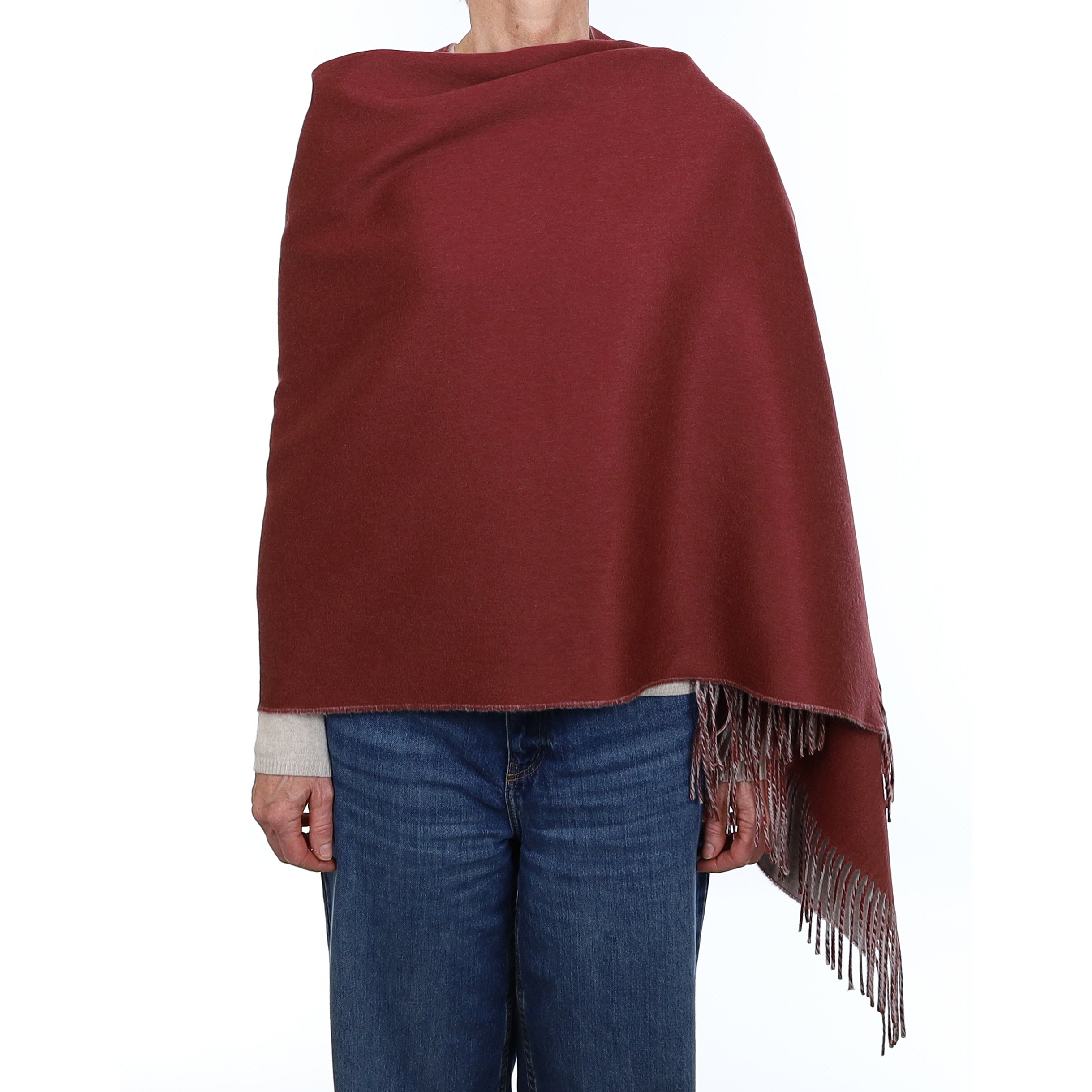 Brand New Scottish Rouge and Smoke Grey Luxury Woven Cashmere Wrap