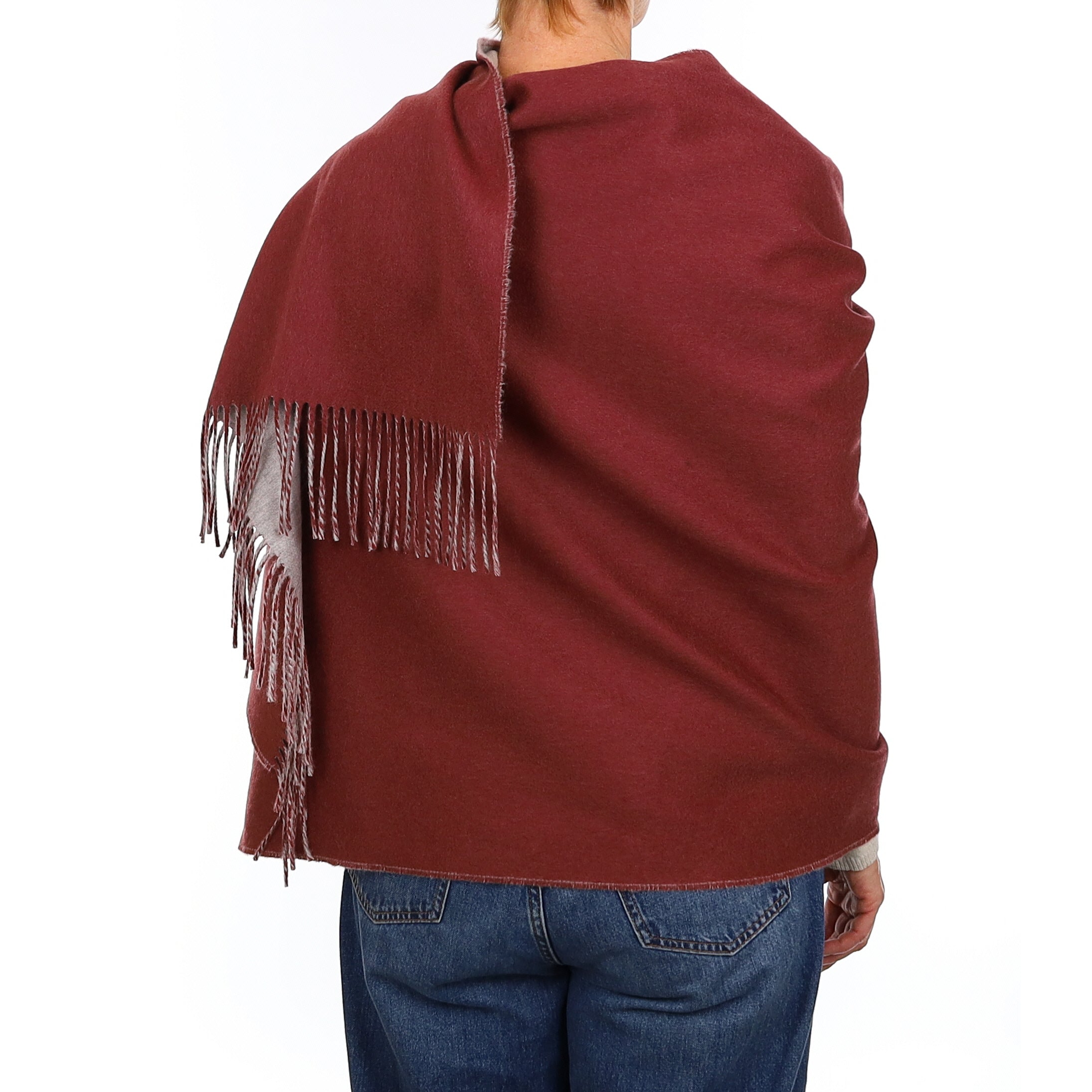 Brand New Scottish Rouge and Smoke Grey Luxury Woven Cashmere Wrap