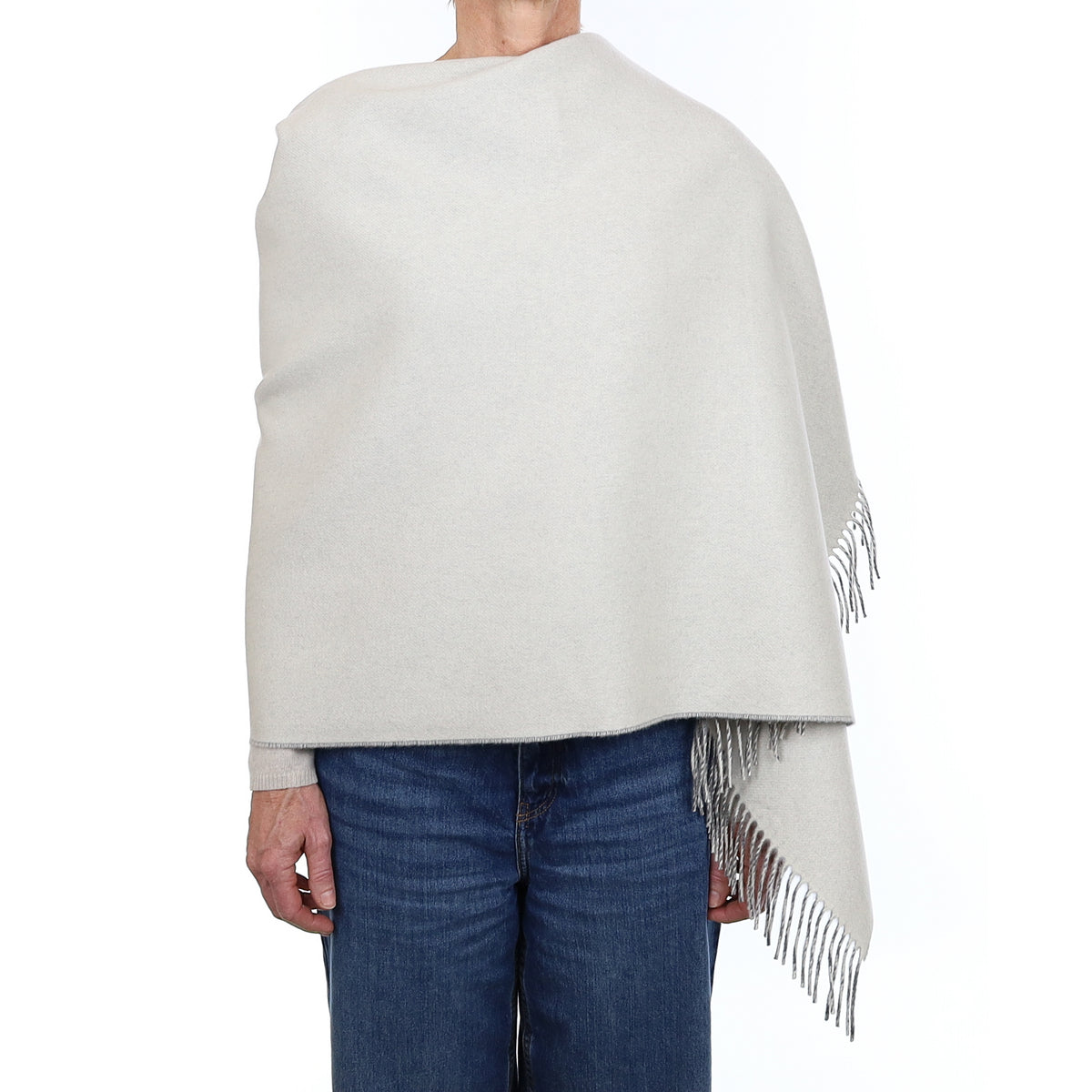 Brand New Scottish Ash Grey and Ivory Luxury Woven Cashmere Wrap