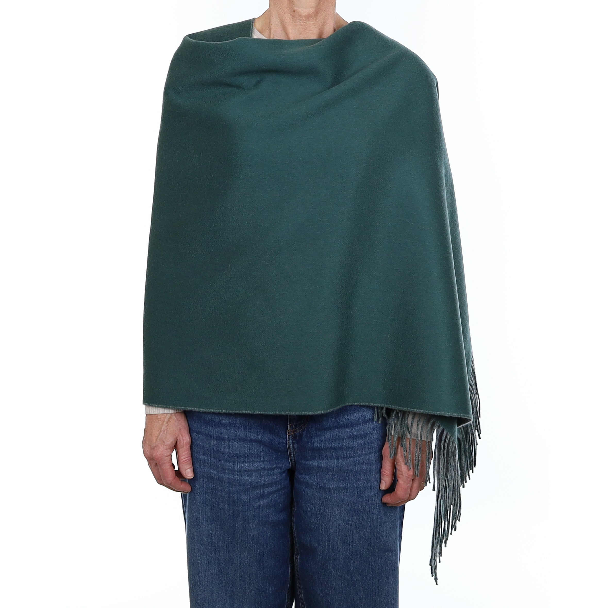 Brand New Scottish Spruce Green and Ash Grey Luxury Woven Cashmere Wrap