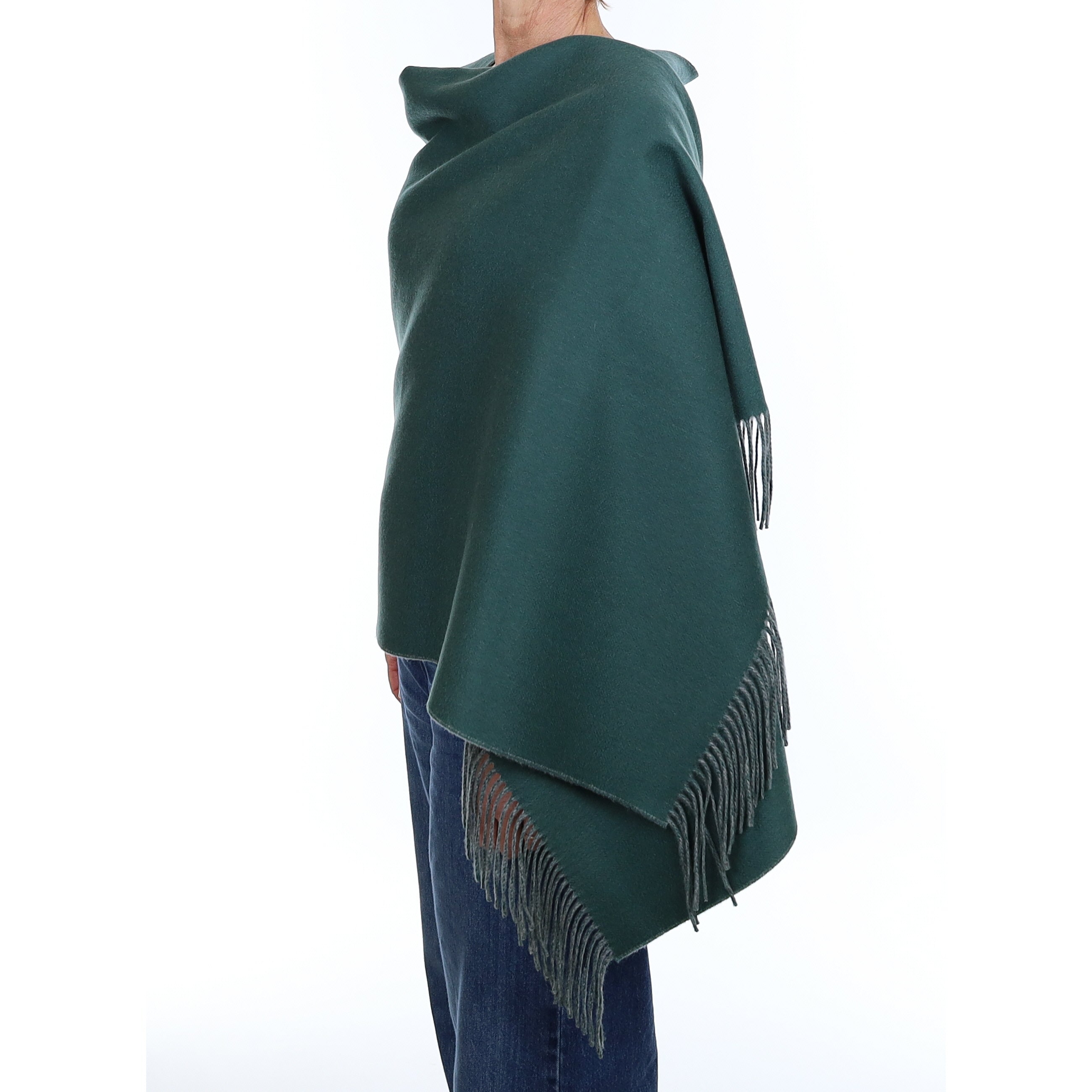 Brand New Scottish Spruce Green and Ash Grey Luxury Woven Cashmere Wrap