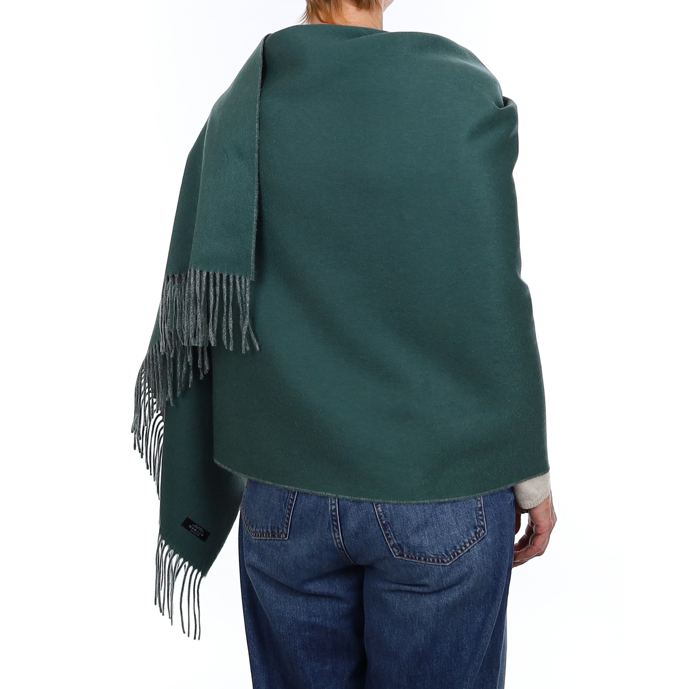 Brand New Scottish Spruce Green and Ash Grey Luxury Woven Cashmere Wrap