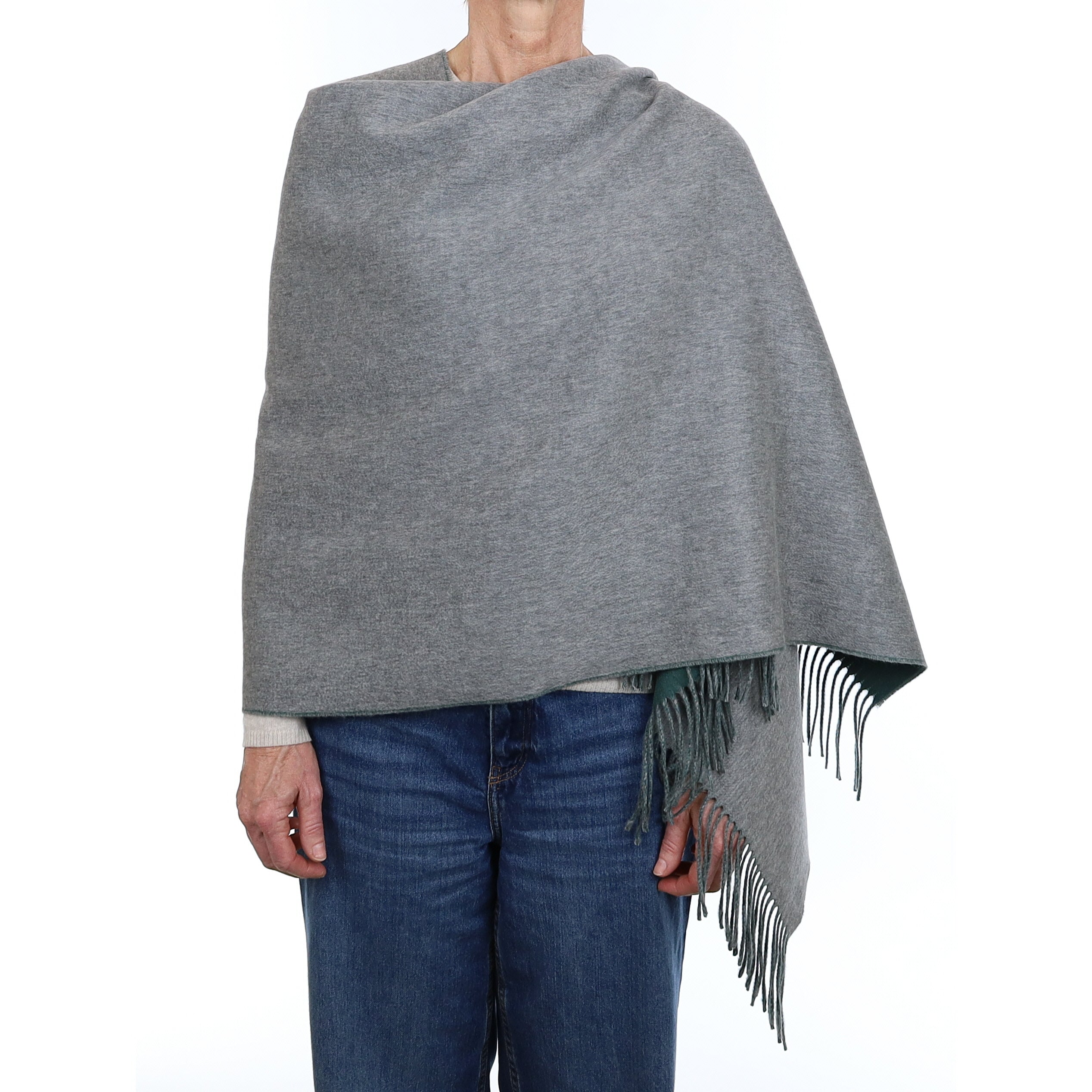 Brand New Scottish Spruce Green and Ash Grey Luxury Woven Cashmere Wrap