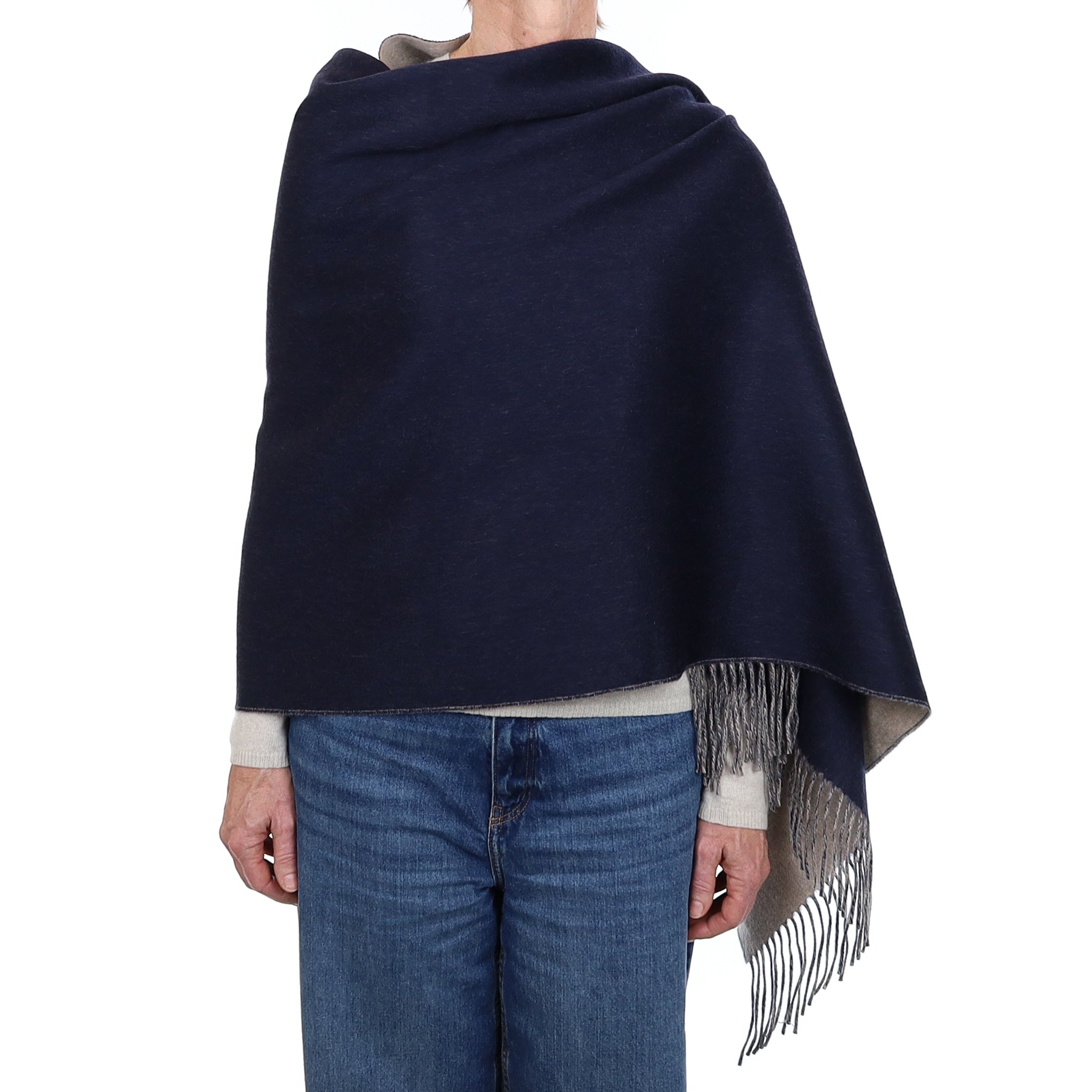Brand New Scottish Midnight Blue and Fawn Luxury Woven Cashmere Wrap