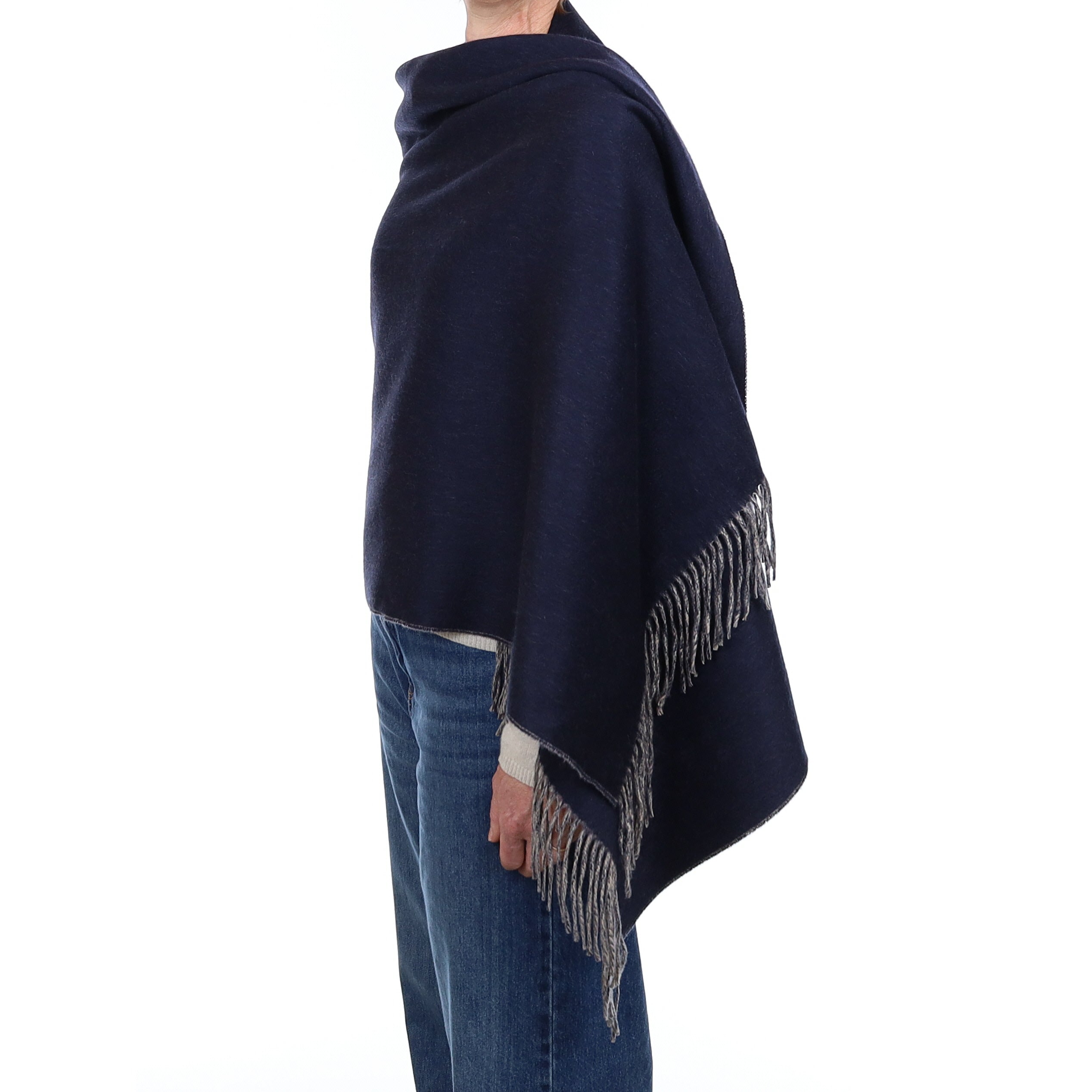Brand New Scottish Midnight Blue and Fawn Luxury Woven Cashmere Wrap